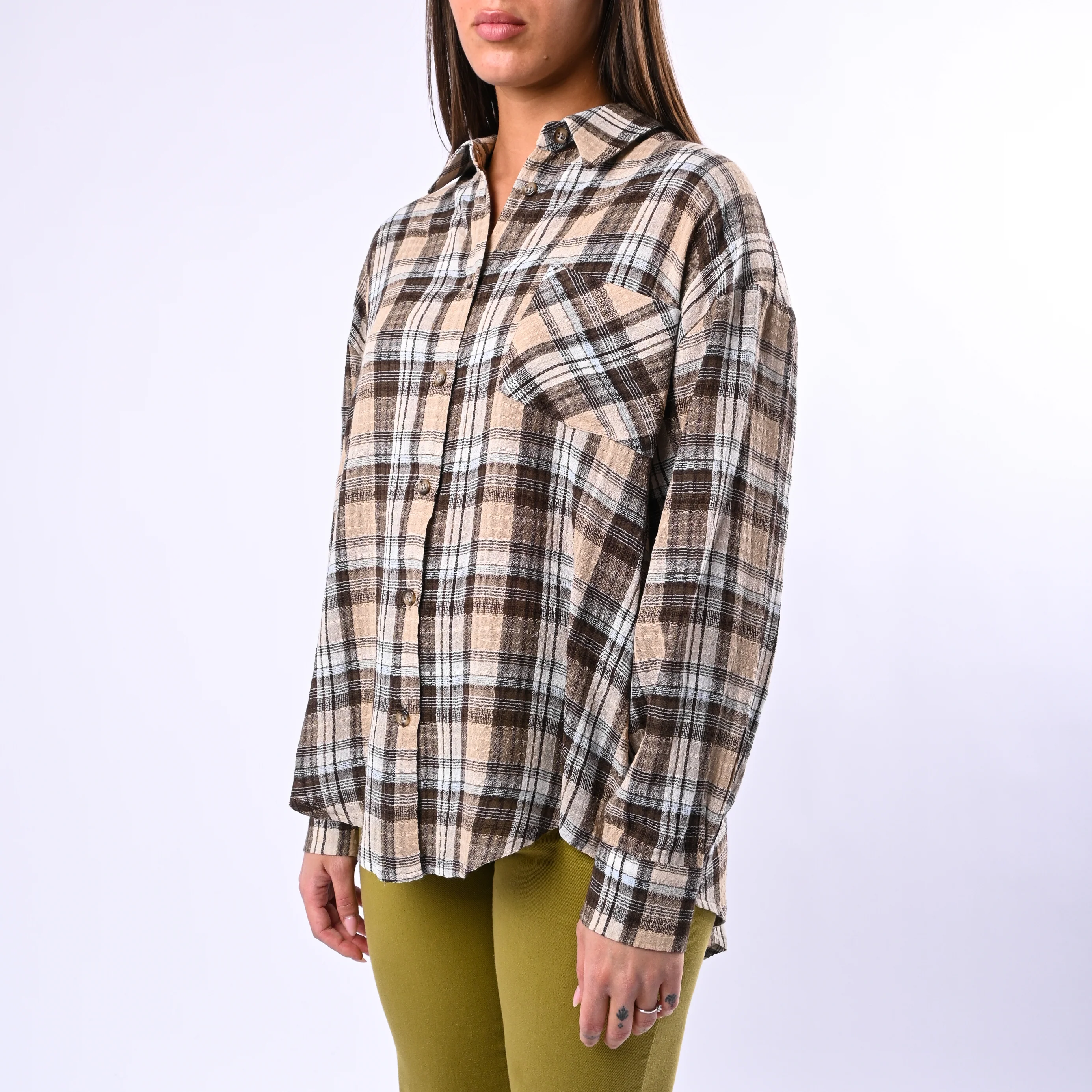 MOTEL - CAMICIA A QUADRI VISCOSA/COTONE ART.S26C3845 - MORO/BEIGE - Image 3