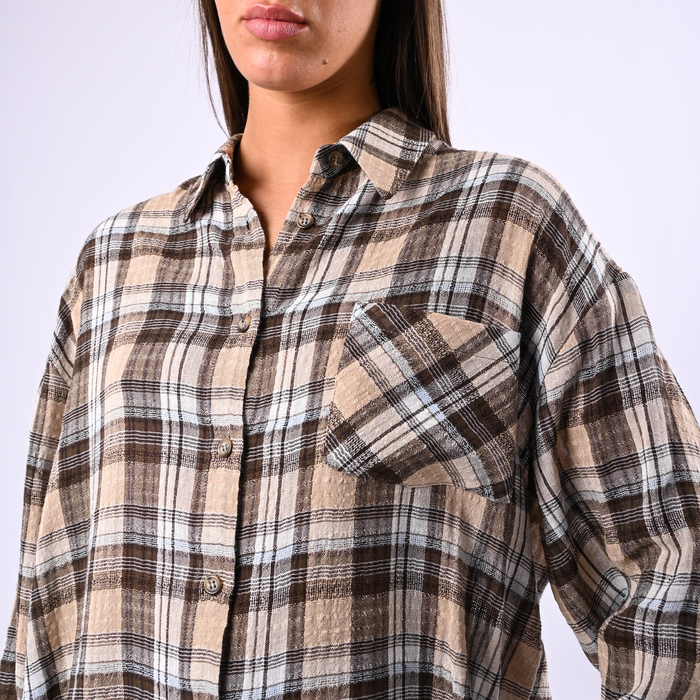 MOTEL - CAMICIA A QUADRI VISCOSA/COTONE ART.S26C3845 - MORO/BEIGE - Image 5