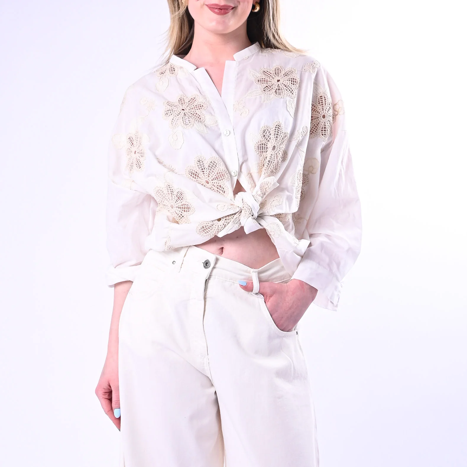 MOTEL - CAMICIA CON INSERTI PIZZO MACRAME' ART.S26CB58/B - BURRO