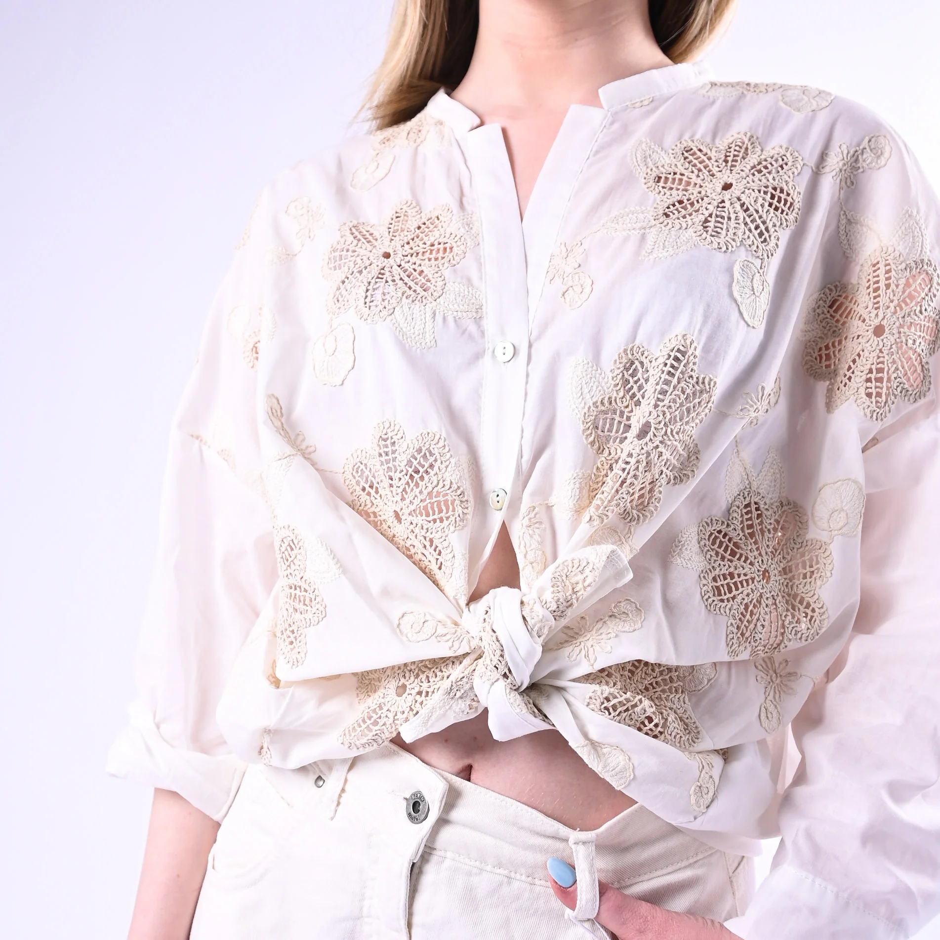 MOTEL - CAMICIA CON INSERTI PIZZO MACRAME' ART.S26CB58/B - BURRO - Image 5