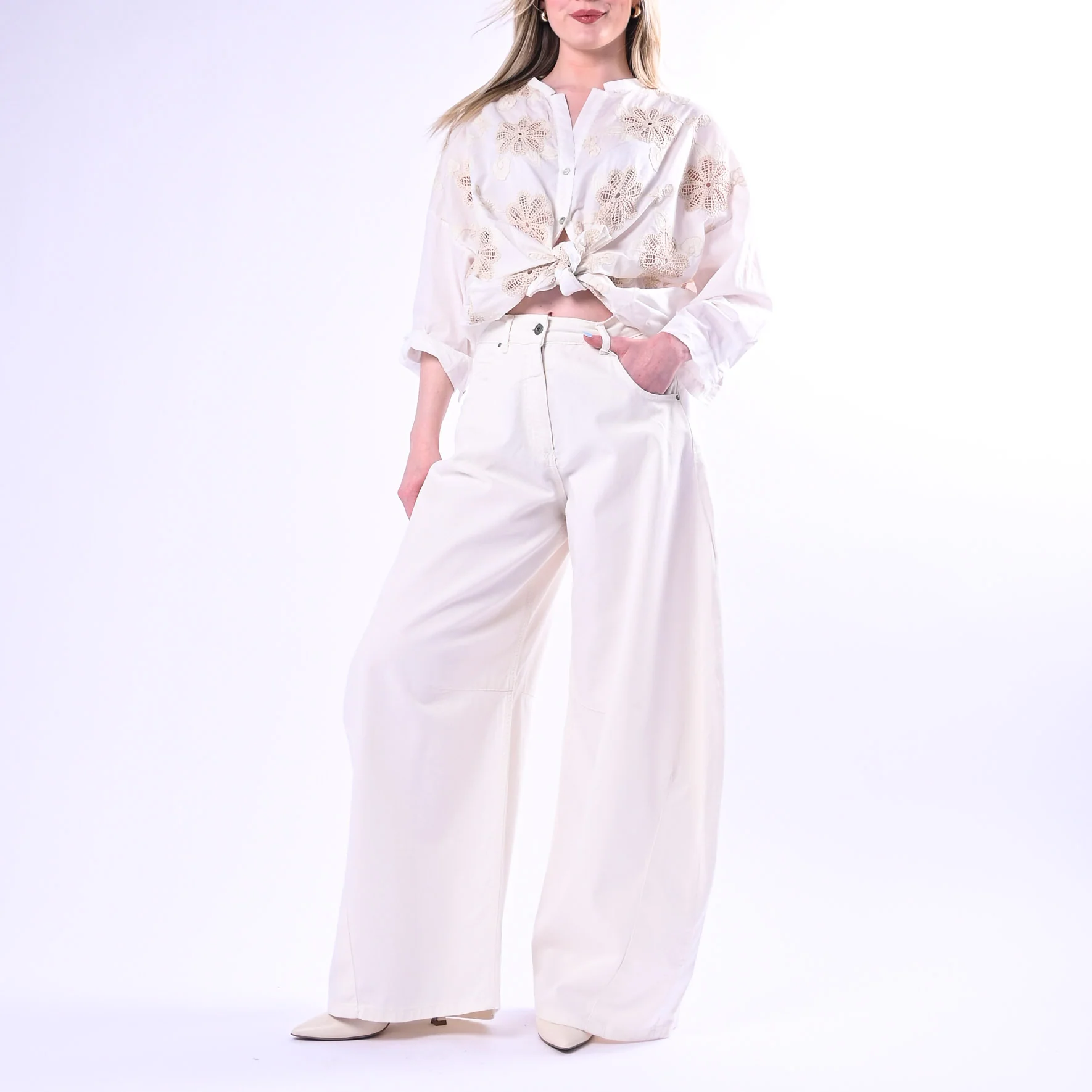 MOTEL - CAMICIA CON INSERTI PIZZO MACRAME' ART.S26CB58/B - BURRO - Image 6