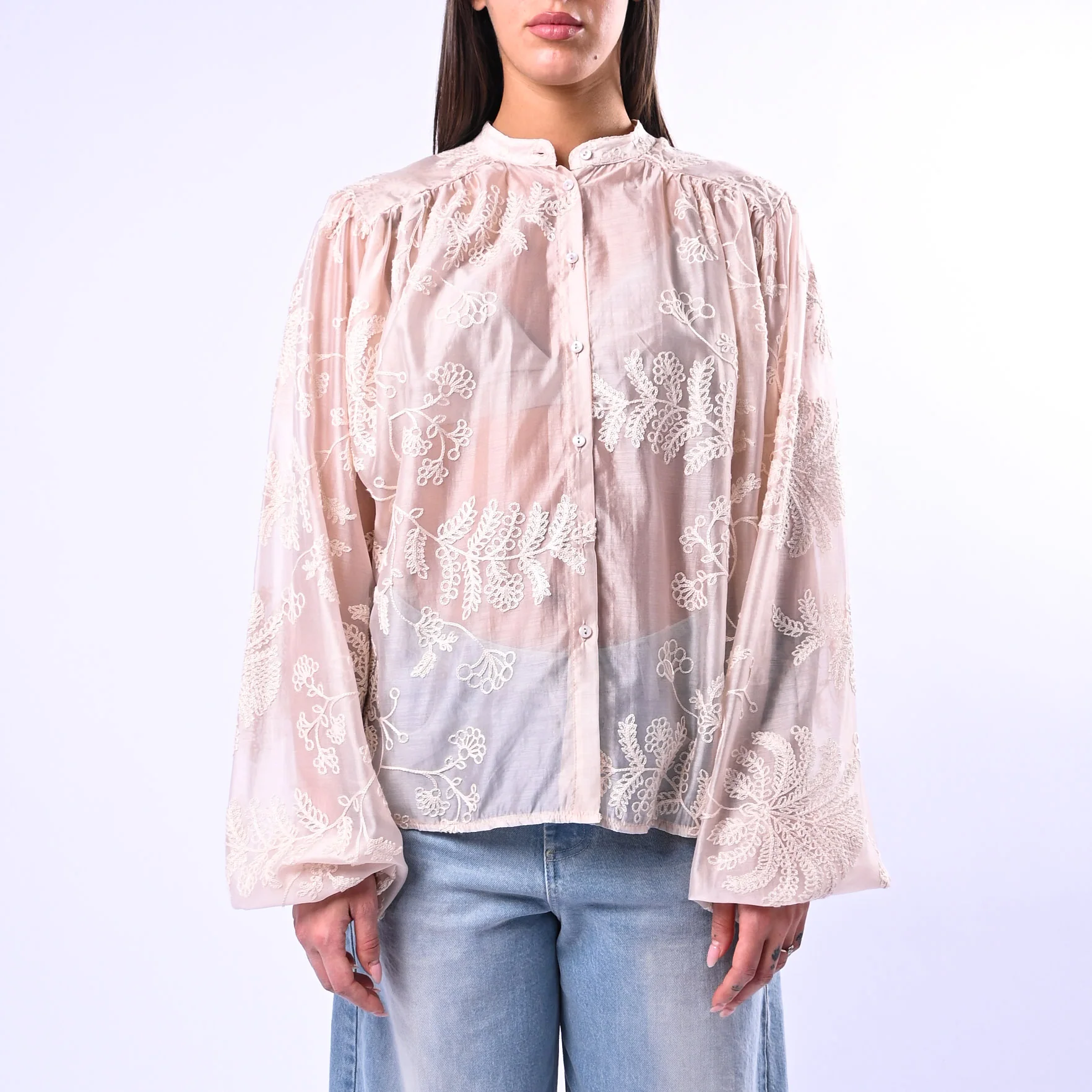 MOTEL - CAMICIA COREANA IN TENCEL RICAMATA ART.C30117MO - BEIGE - Image 2