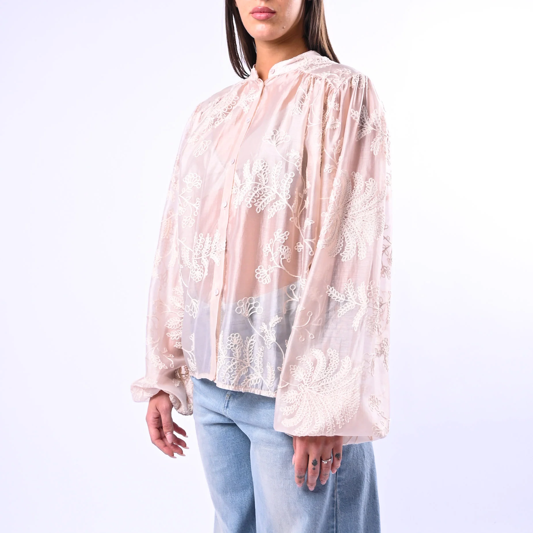 MOTEL - CAMICIA COREANA IN TENCEL RICAMATA ART.C30117MO - BEIGE - Image 3