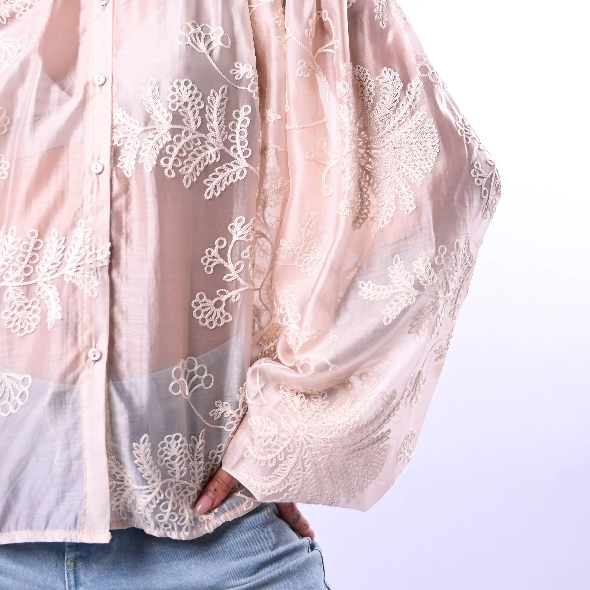 MOTEL - CAMICIA COREANA IN TENCEL RICAMATA ART.C30117MO - BEIGE - Image 5