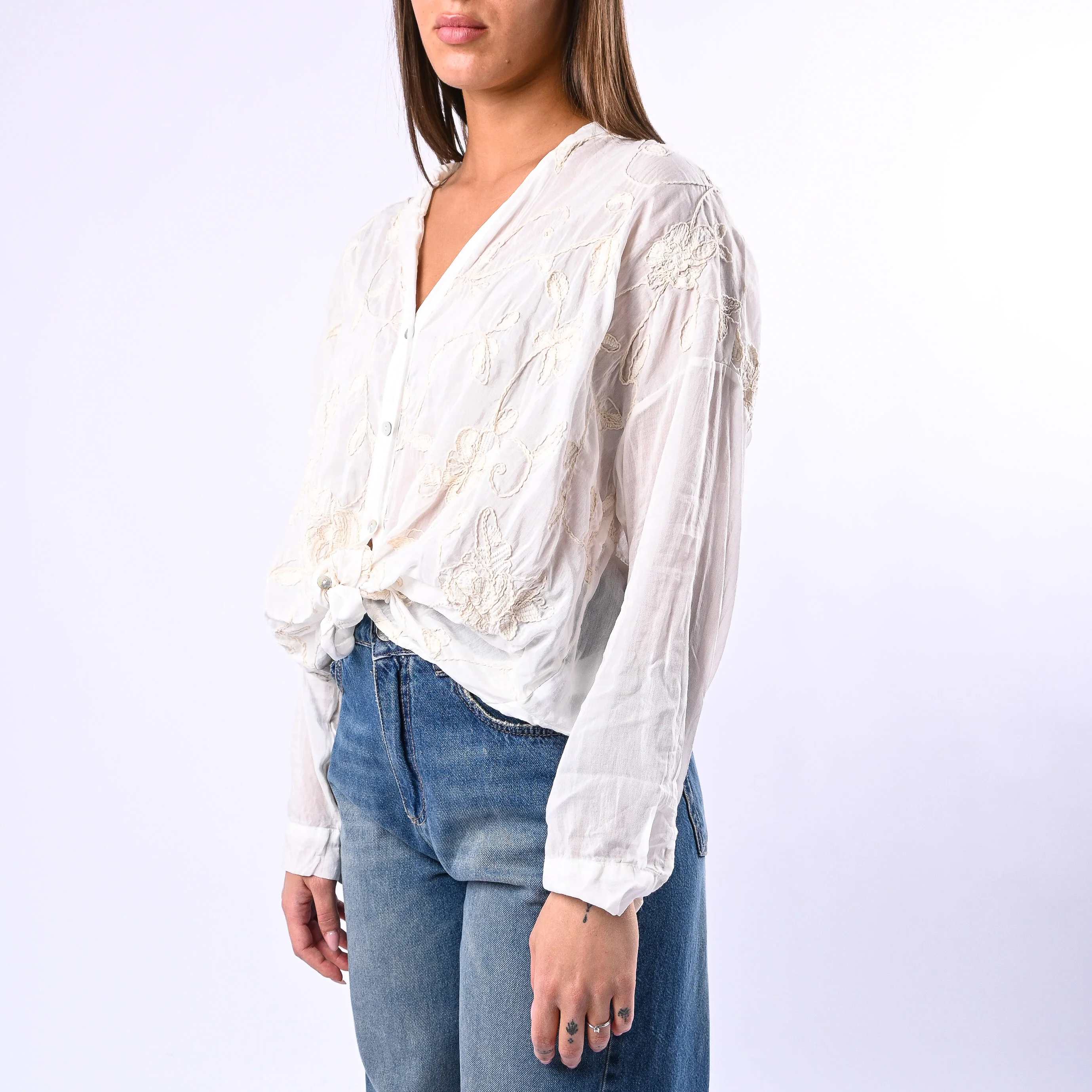 MOTEL - CAMICIA COTONE/SETA CON RICAMI FLOREALI ART.S26C346 - BURRO - Image 3