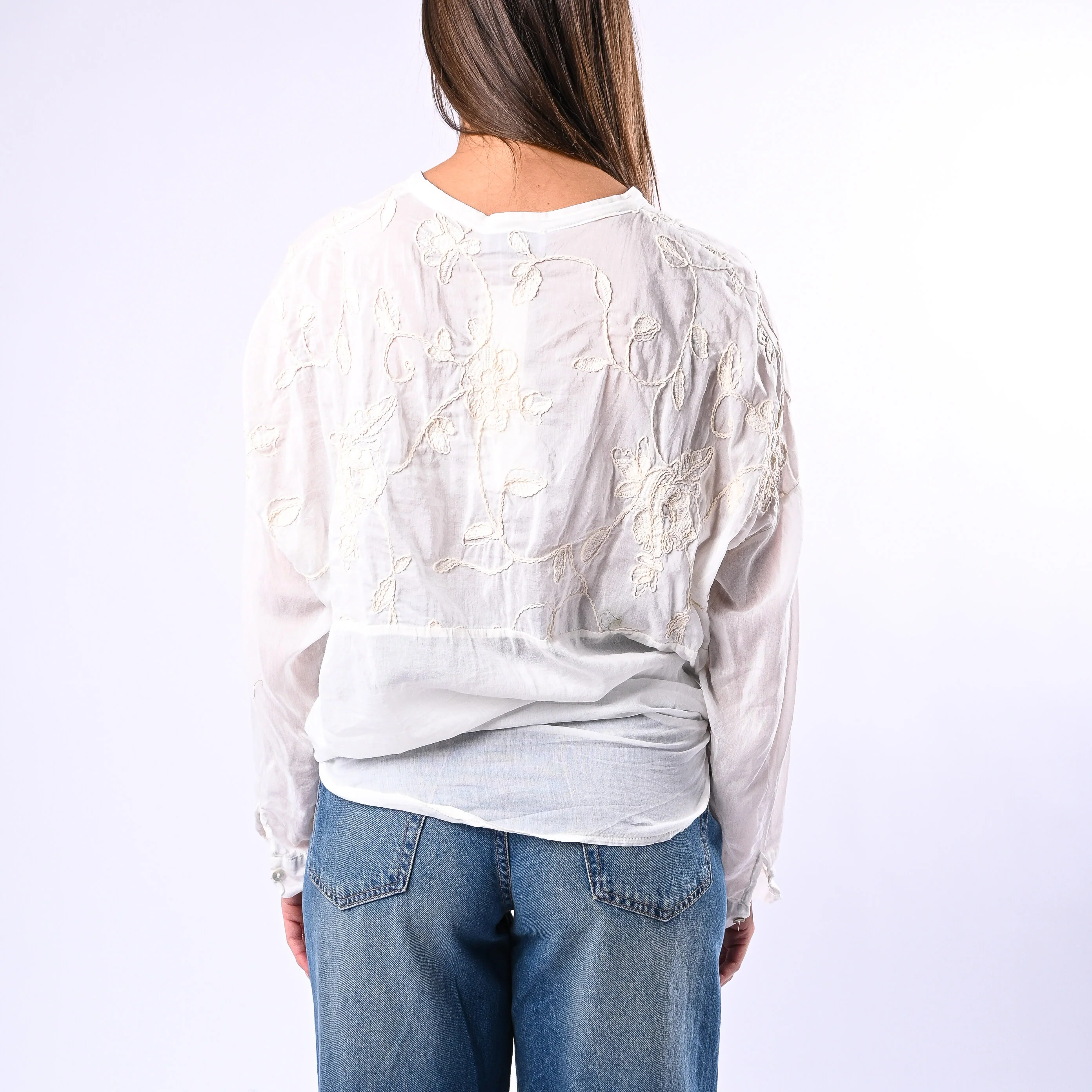MOTEL - CAMICIA COTONE/SETA CON RICAMI FLOREALI ART.S26C346 - BURRO - Image 4