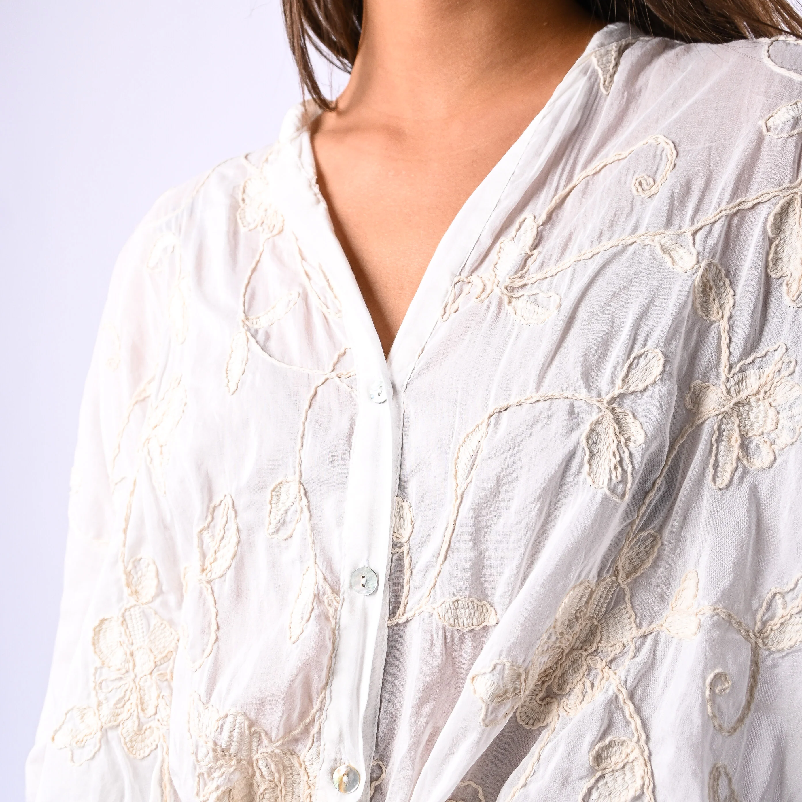 MOTEL - CAMICIA COTONE/SETA CON RICAMI FLOREALI ART.S26C346 - BURRO - Image 5