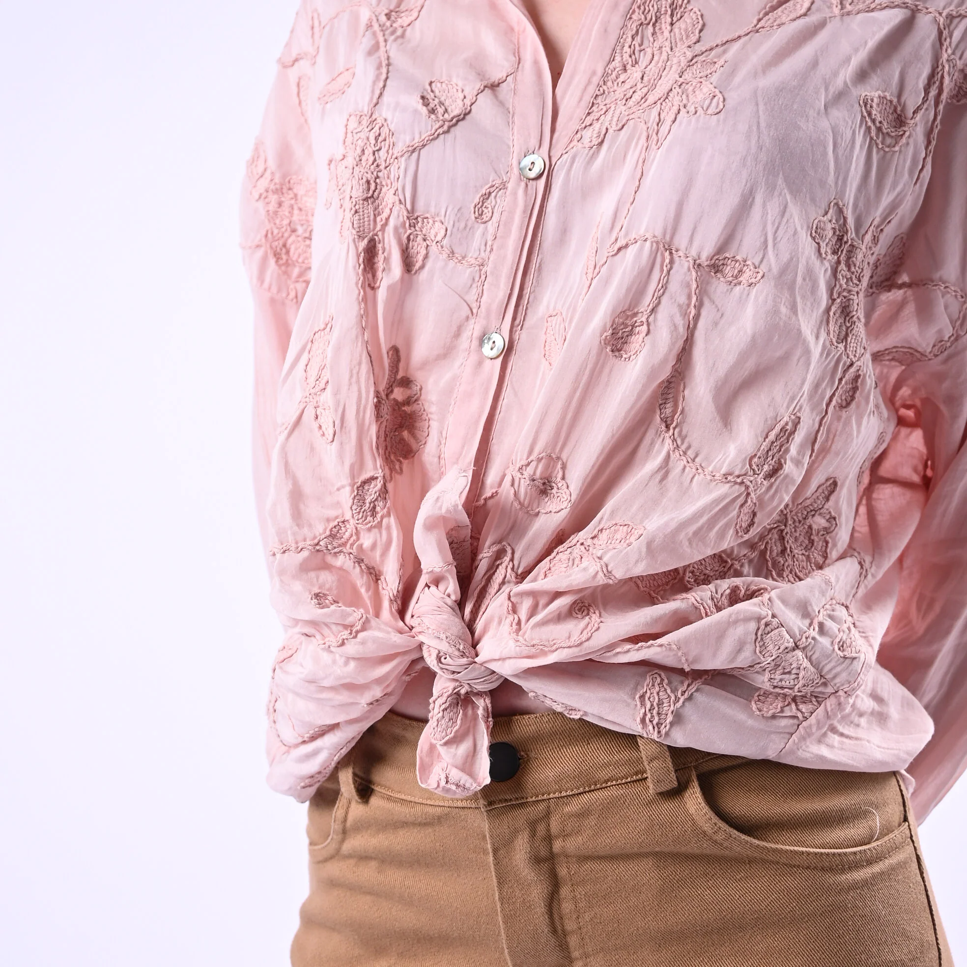 MOTEL - CAMICIA COTONE/SETA CON RICAMI FLOREALI ART.S26C346 - CIPRIA - Image 5