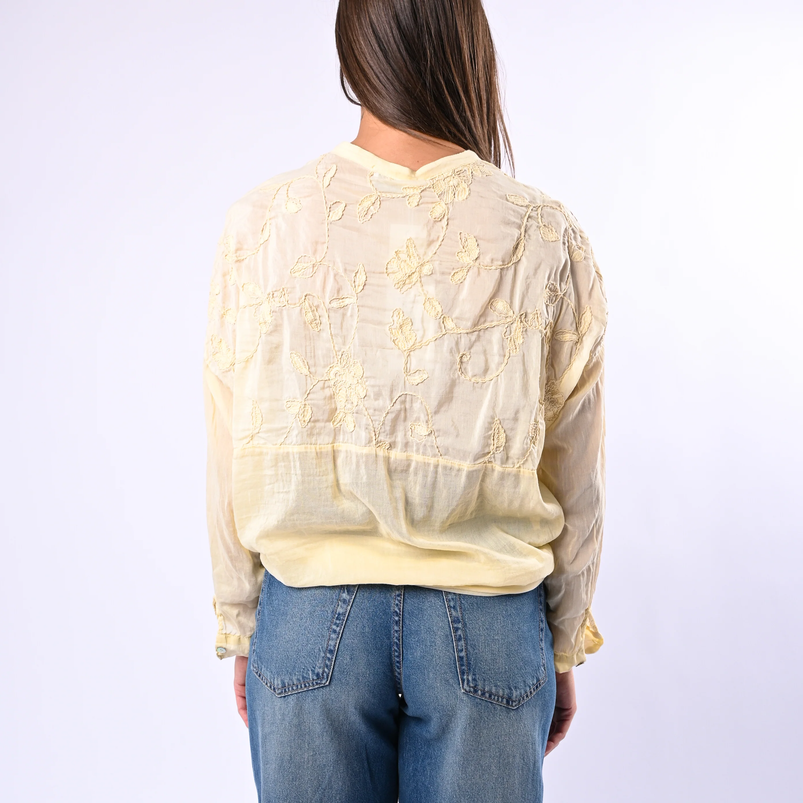 MOTEL - CAMICIA COTONE/SETA CON RICAMI FLOREALI ART.S26C346 - GIALLINO - Image 4