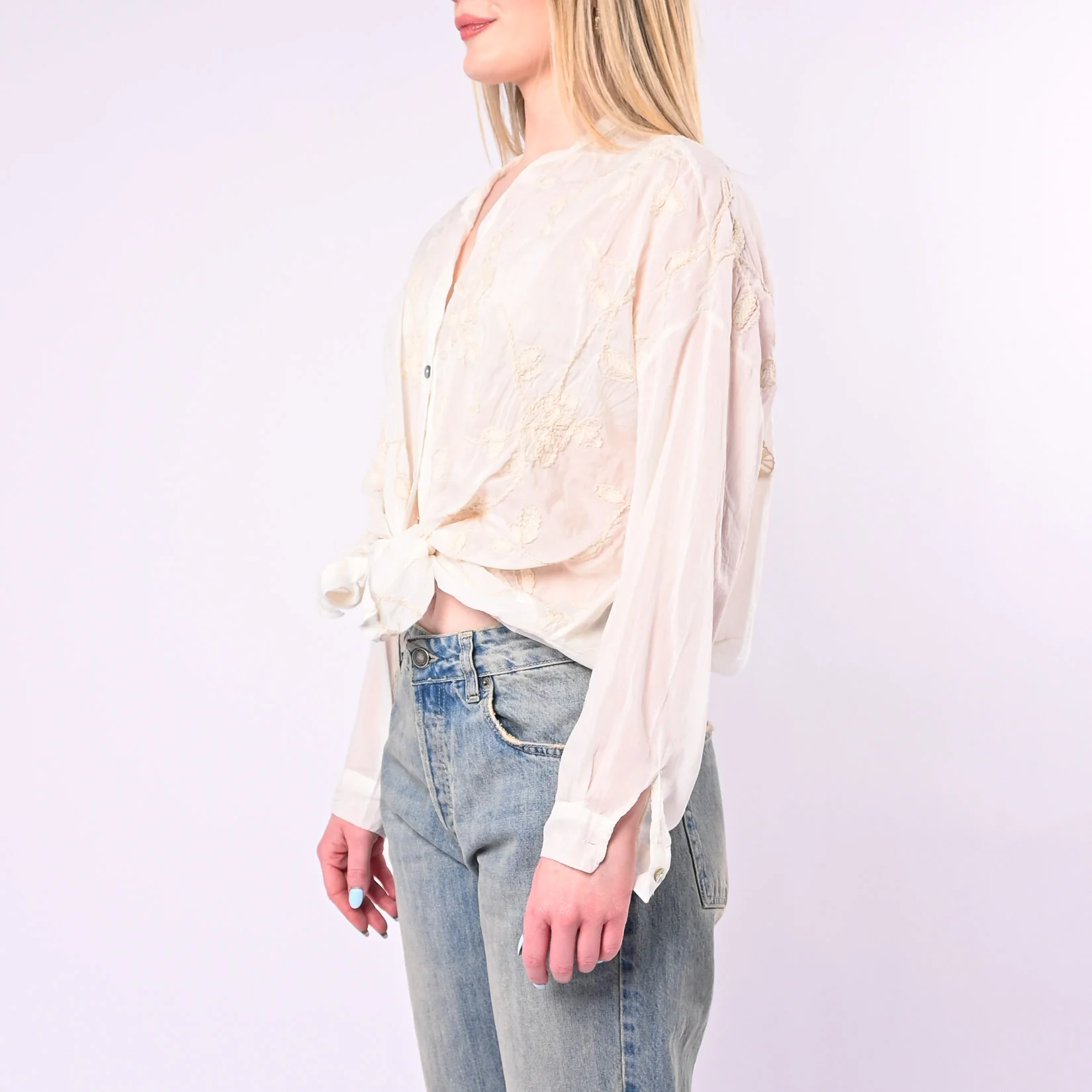 MOTEL - CAMICIA COTONE/SETA CON RICAMI FLOREALI ART.S26C346/P - PANNA - Image 3
