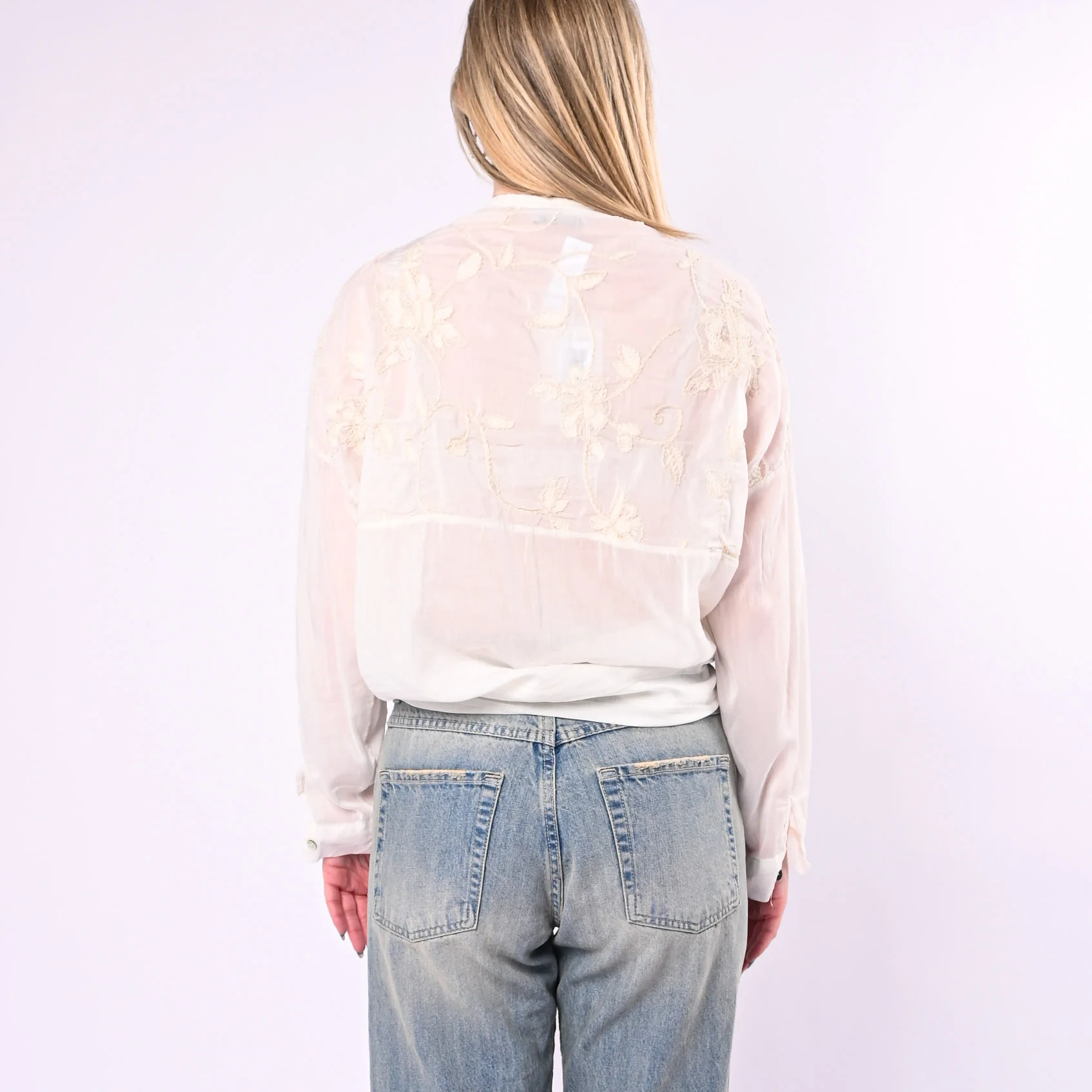 MOTEL - CAMICIA COTONE/SETA CON RICAMI FLOREALI ART.S26C346/P - PANNA - Image 4
