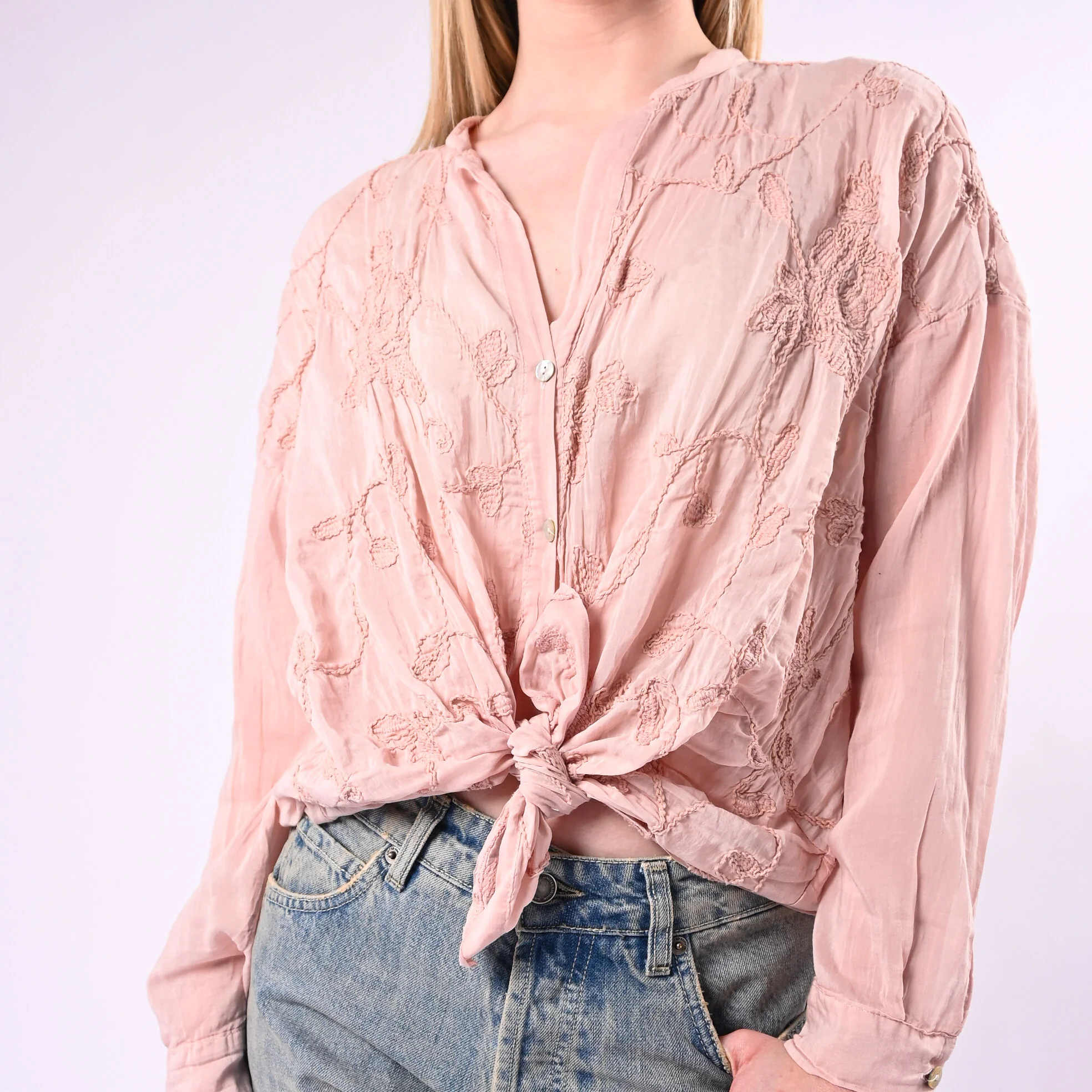 MOTEL - CAMICIA COTONE/SETA CON RICAMI FLOREALI ART.S26C346/R - ROSA - Image 4