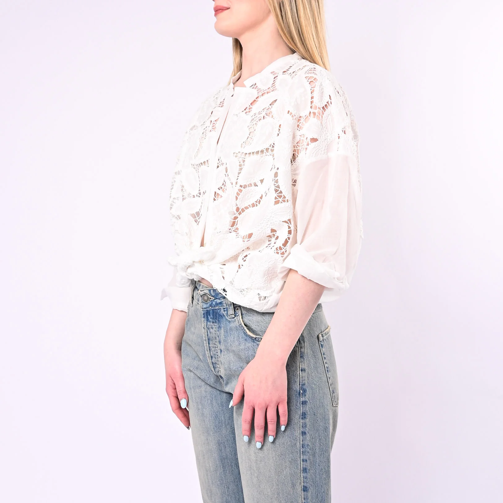 MOTEL - CAMICIA CROCHET IN MUSSOLA ART.S26CD94/B - BIANCO - Image 3