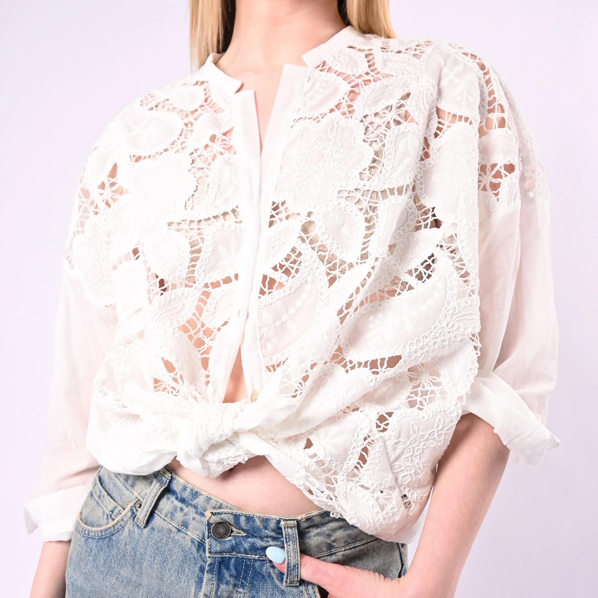MOTEL - CAMICIA CROCHET IN MUSSOLA ART.S26CD94/B - BIANCO - Image 5