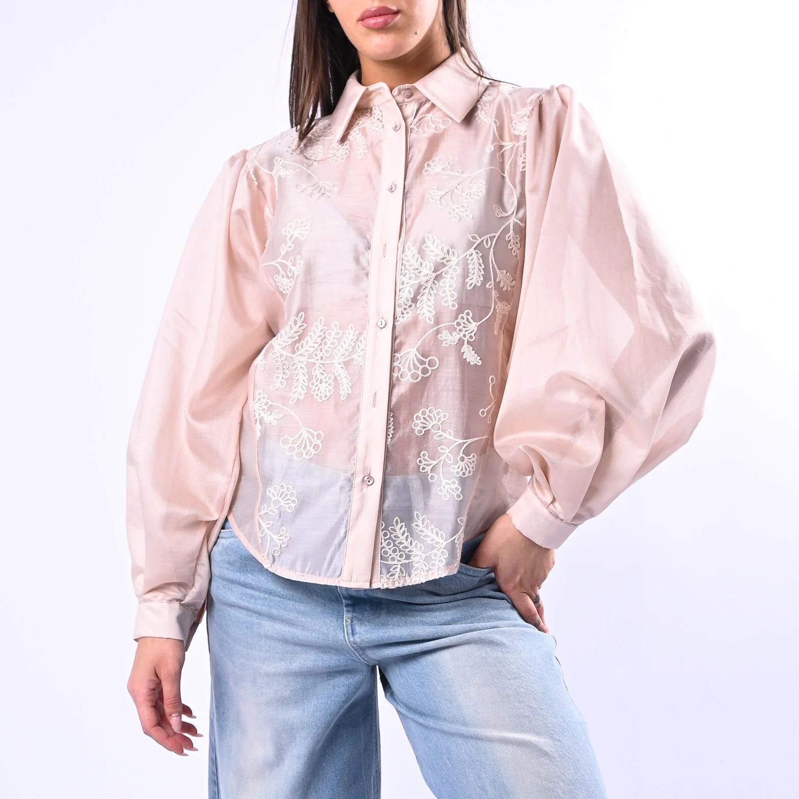MOTEL - CAMICIA LYOCELL RICAMATA CON COLLETTO ART.C10266MO - BEIGE