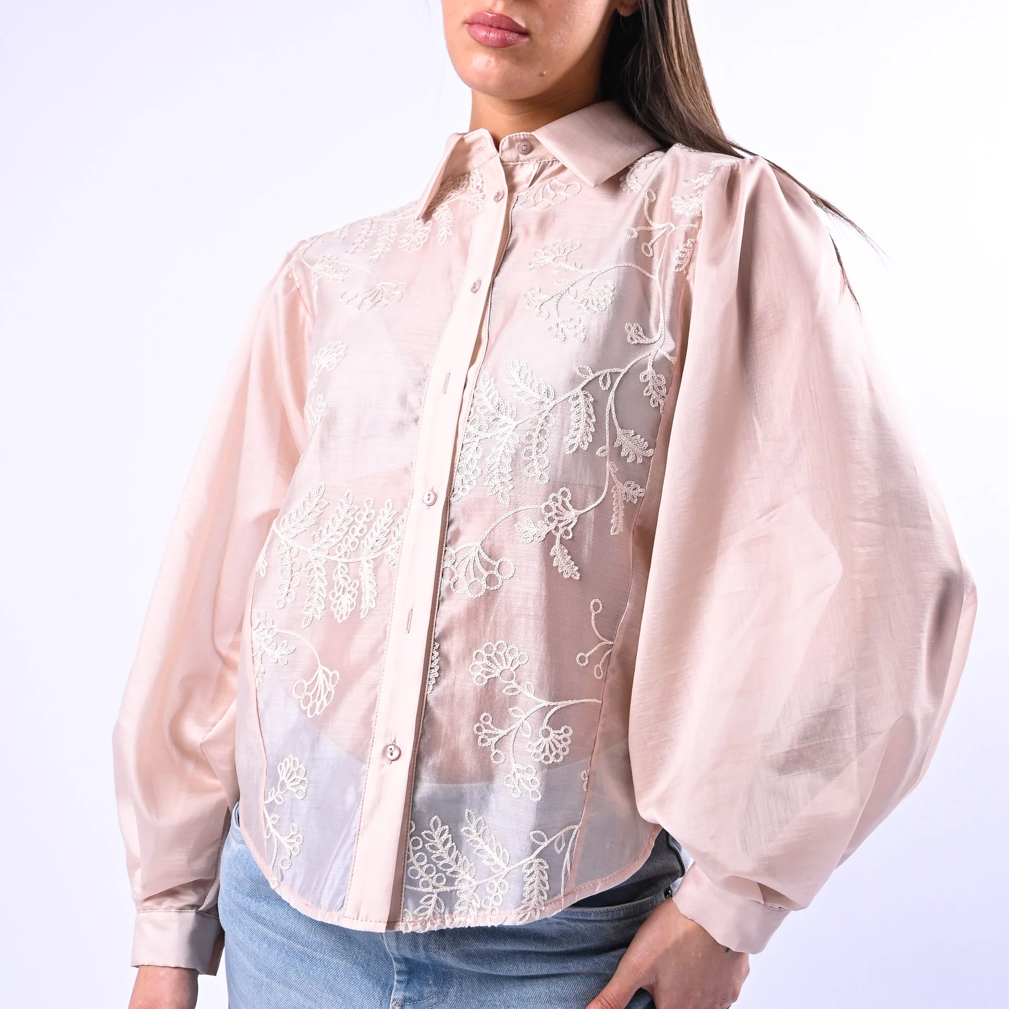 MOTEL - CAMICIA LYOCELL RICAMATA CON COLLETTO ART.C10266MO - BEIGE - Image 5