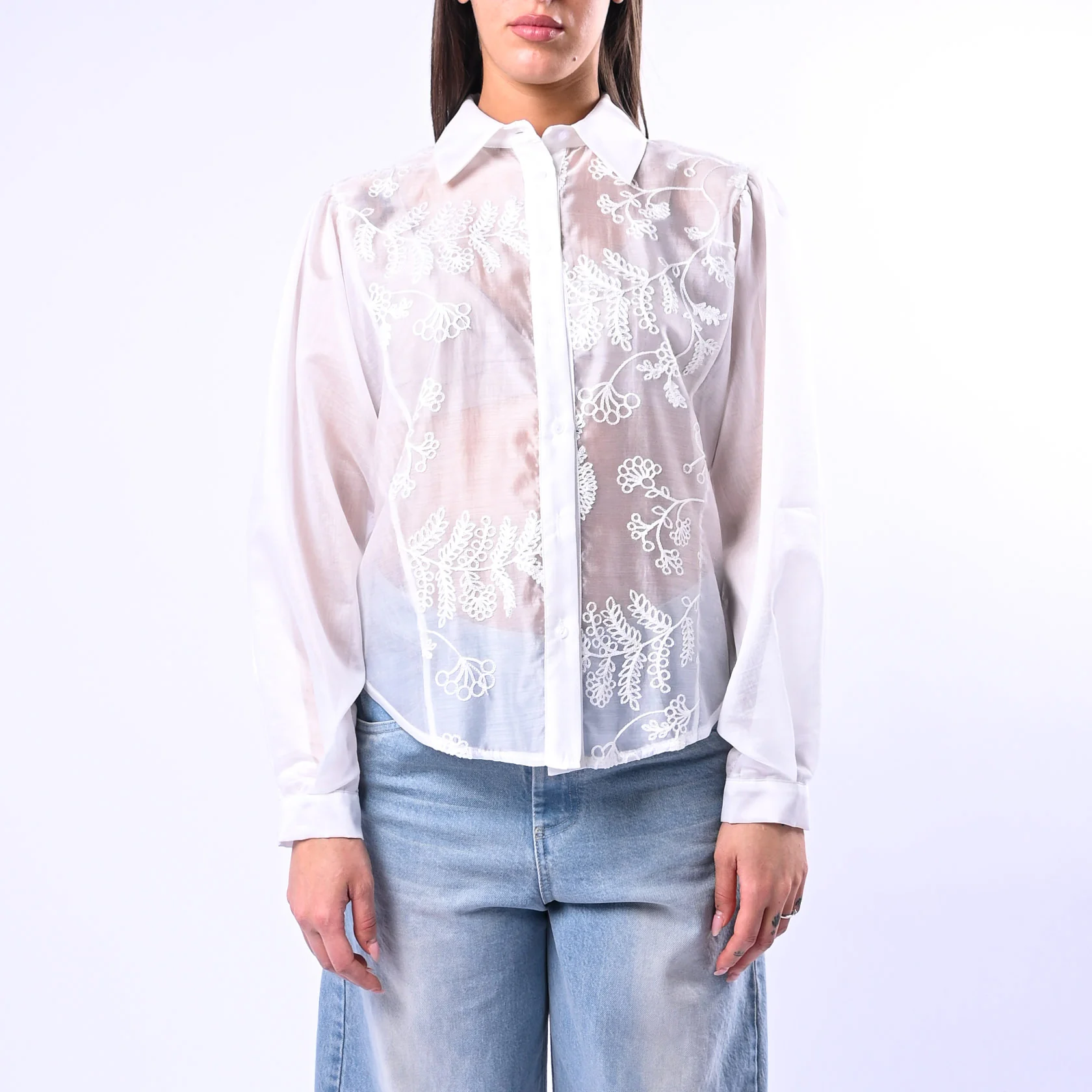 MOTEL - CAMICIA LYOCELL RICAMATA CON COLLETTO ART.C10266MO - BIANCO - Image 2