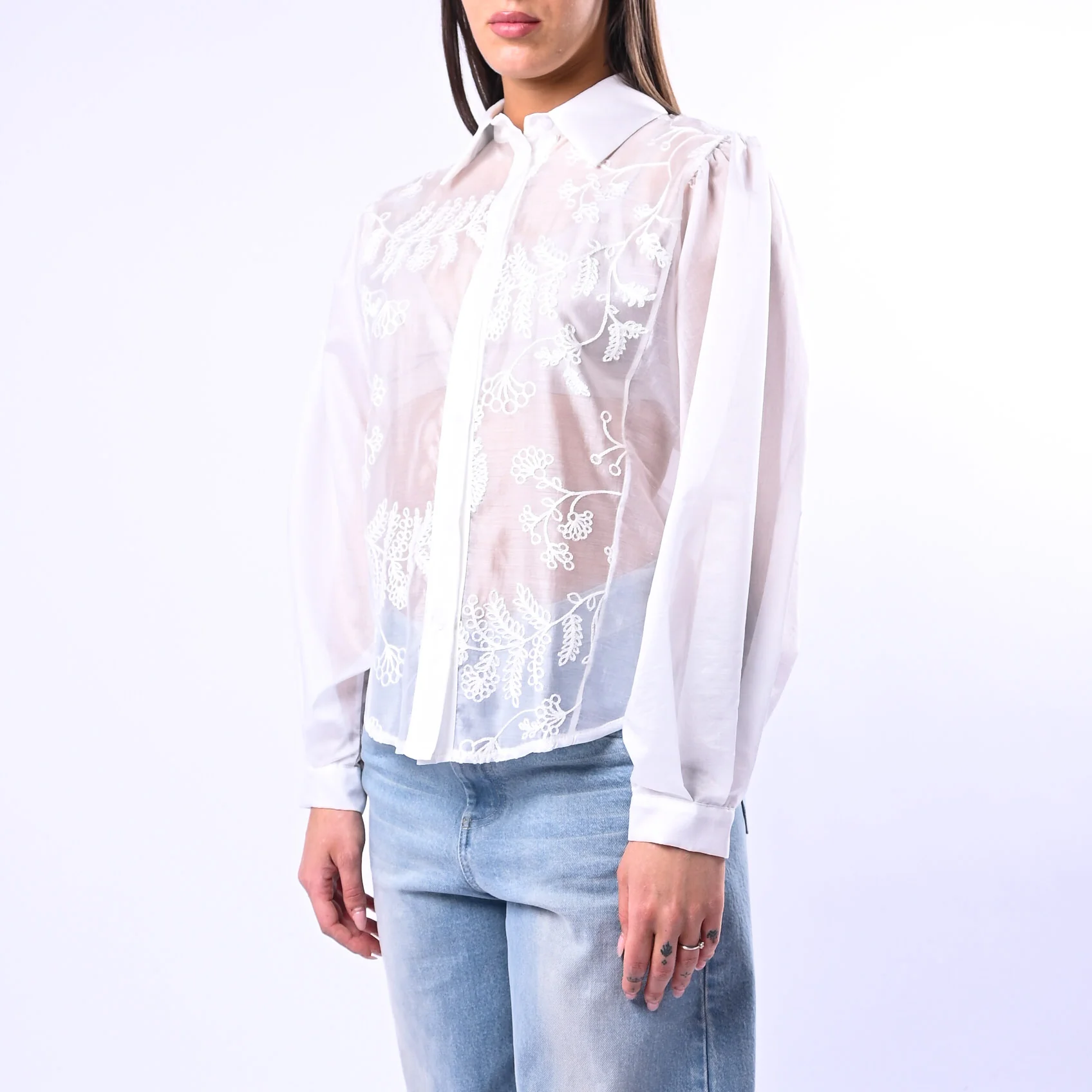 MOTEL - CAMICIA LYOCELL RICAMATA CON COLLETTO ART.C10266MO - BIANCO - Image 3