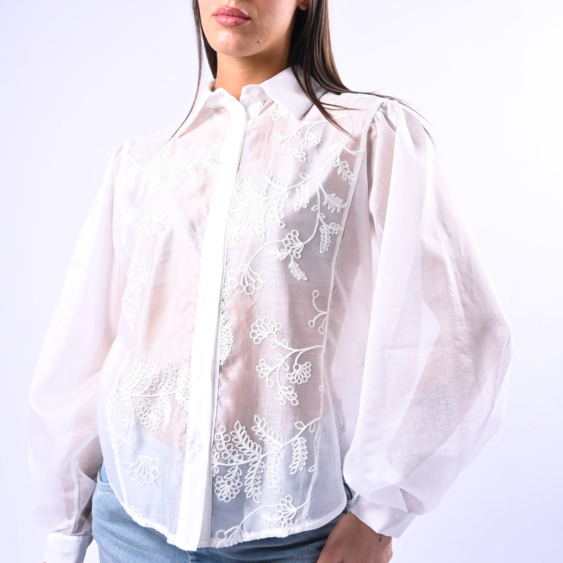 MOTEL - CAMICIA LYOCELL RICAMATA CON COLLETTO ART.C10266MO - BIANCO - Image 5