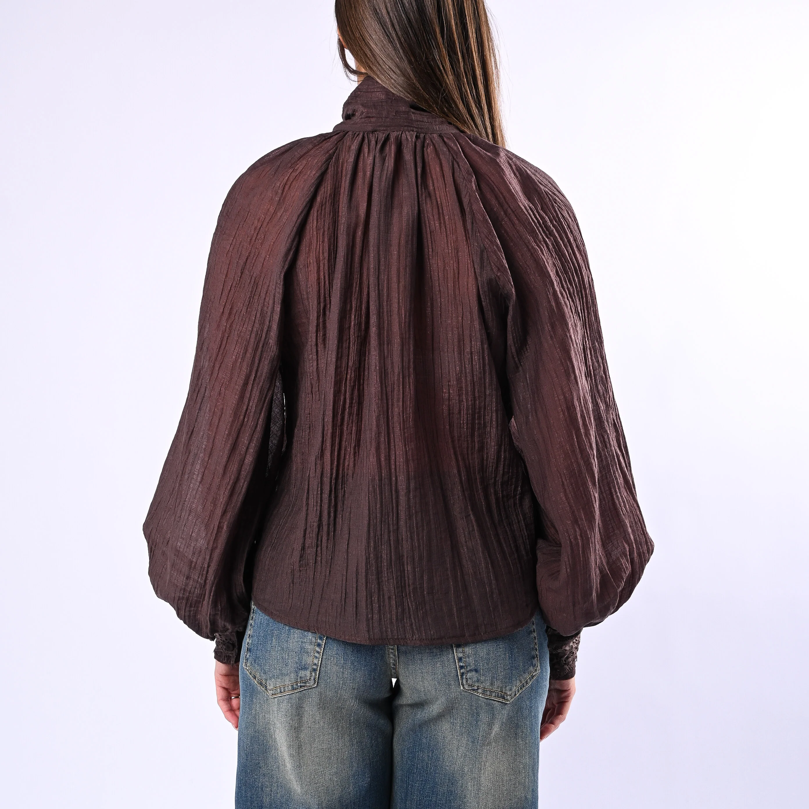 MOTEL - CAMICIA OVER LYOCELL CON FIOCCO ART.S26C447 - MORO - Image 4