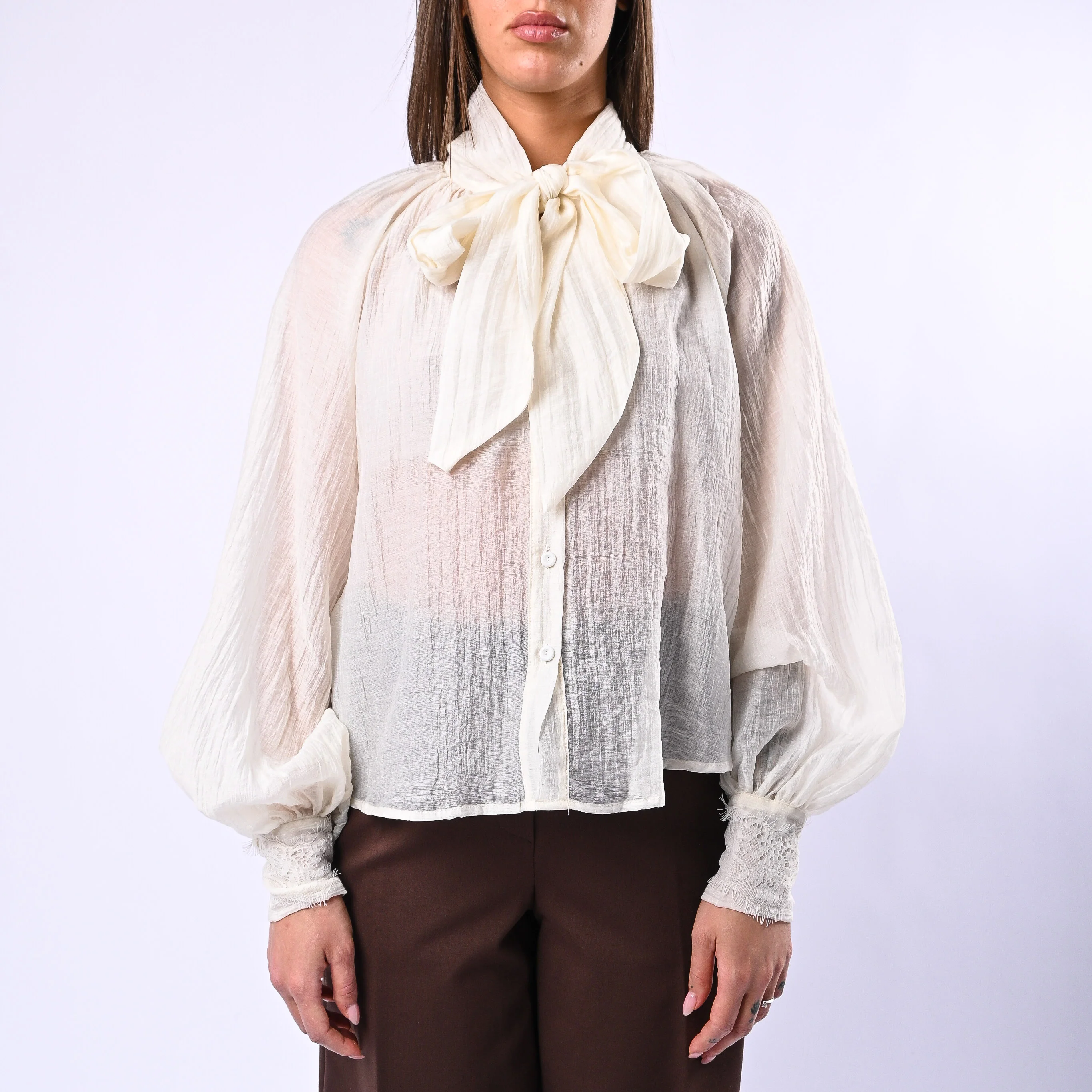 MOTEL - CAMICIA OVER LYOCELL CON FIOCCO ART.S26C447 - PANNA - Image 3
