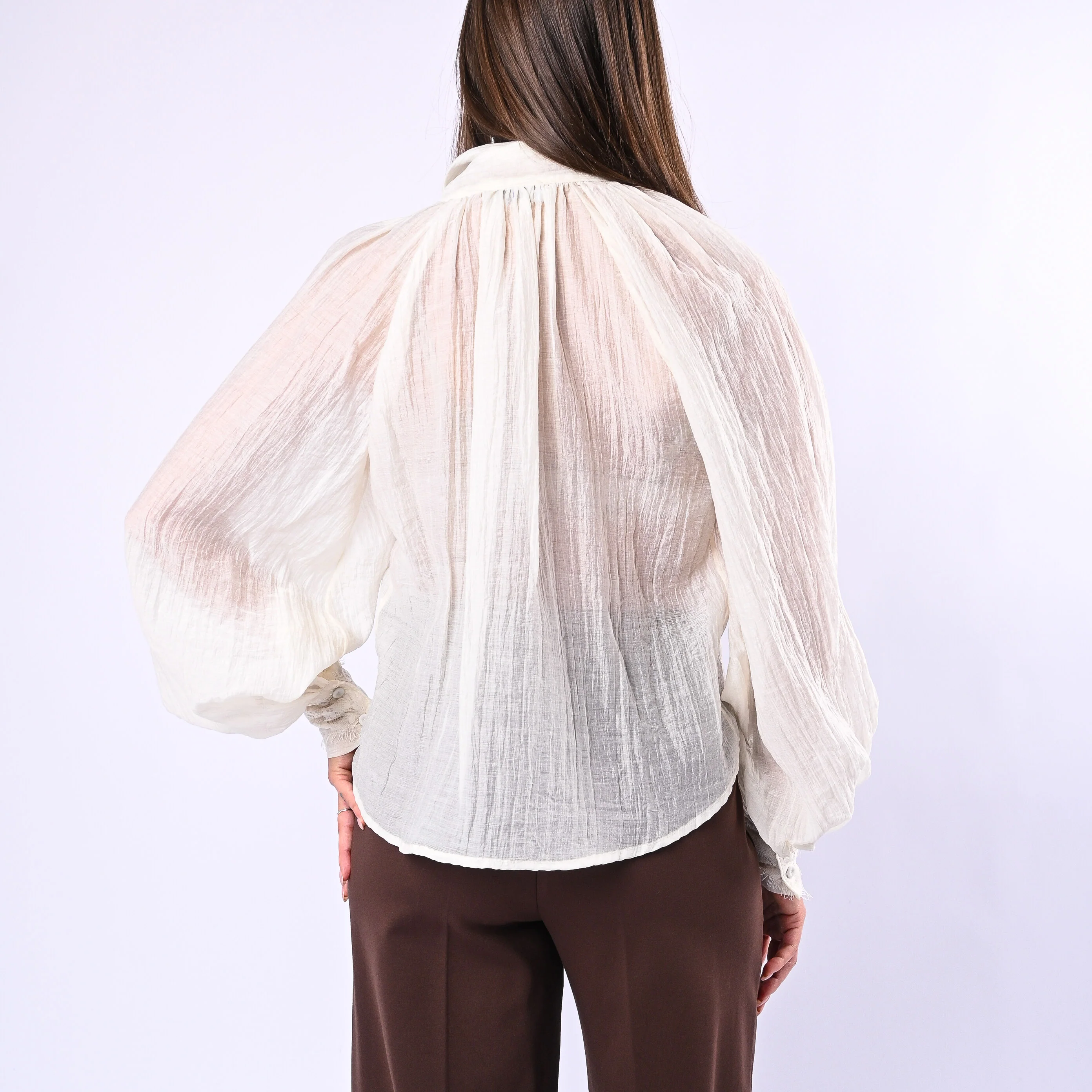 MOTEL - CAMICIA OVER LYOCELL CON FIOCCO ART.S26C447 - PANNA - Image 5