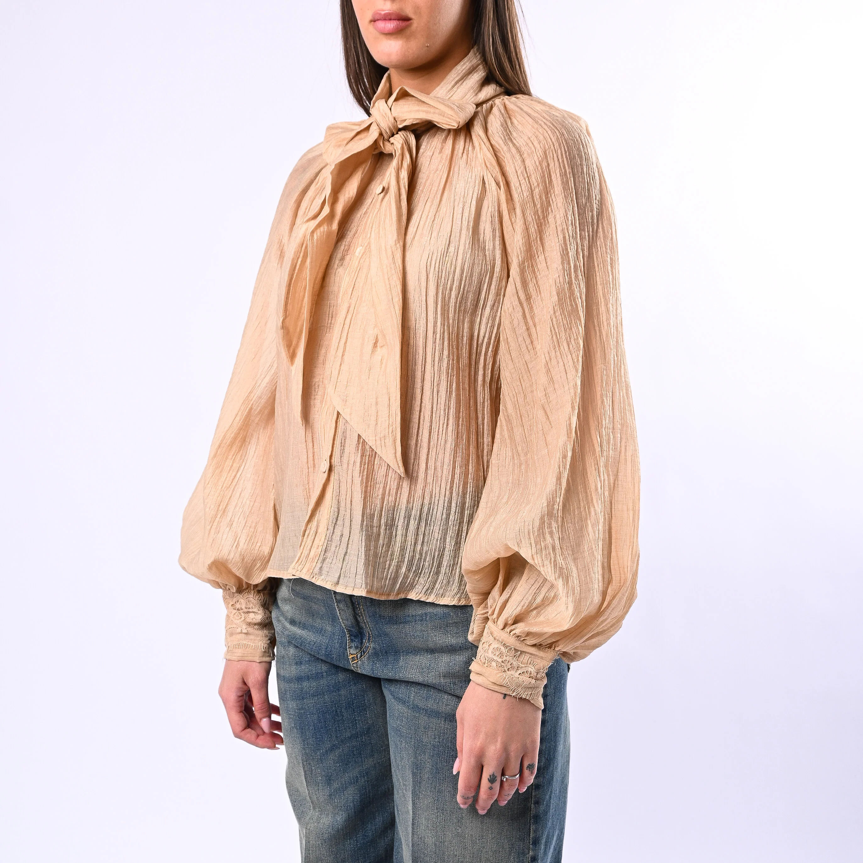 MOTEL - CAMICIA OVER LYOCELL CON FIOCCO ART.S26C447 - SABBIA - Image 3