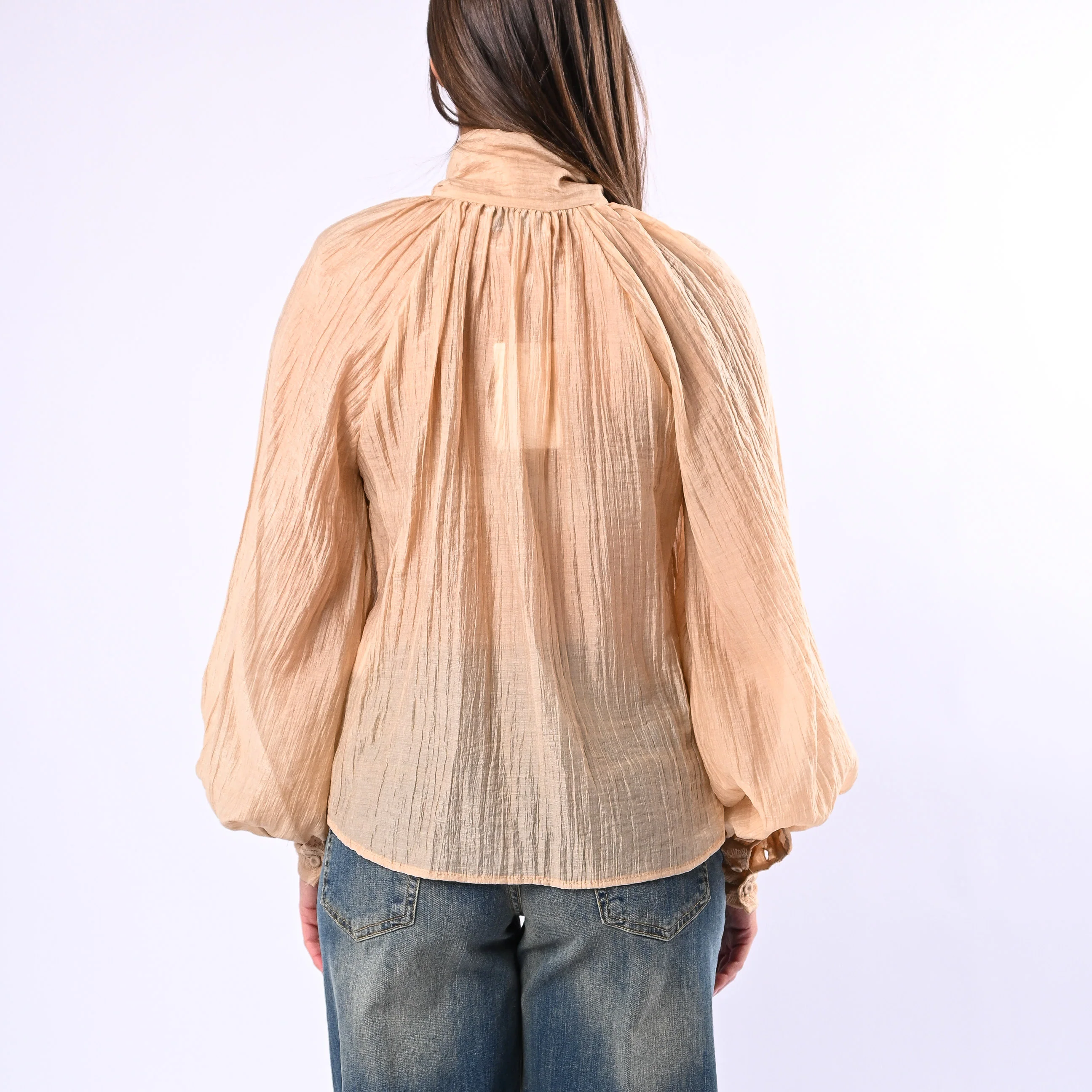 MOTEL - CAMICIA OVER LYOCELL CON FIOCCO ART.S26C447 - SABBIA - Image 4