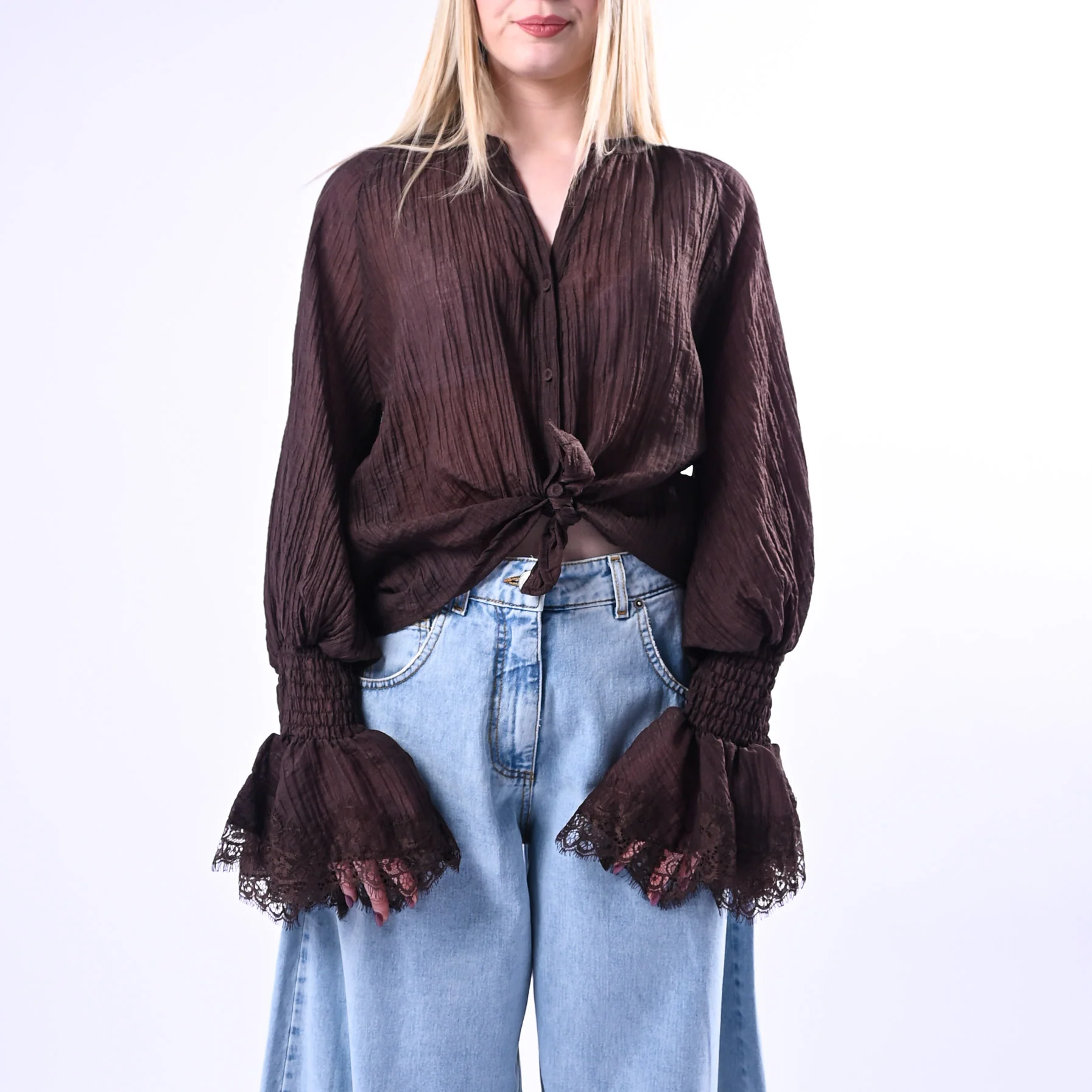 MOTEL - CAMICIA POLSO ARRICCIATO CON PIZZO ART. S26C328 - MORO - Image 2