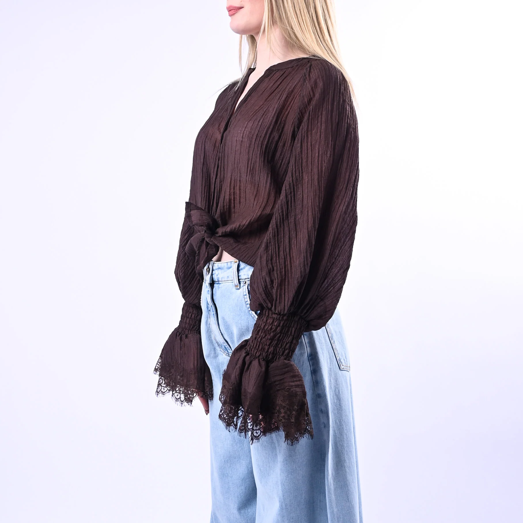 MOTEL - CAMICIA POLSO ARRICCIATO CON PIZZO ART. S26C328 - MORO - Image 3