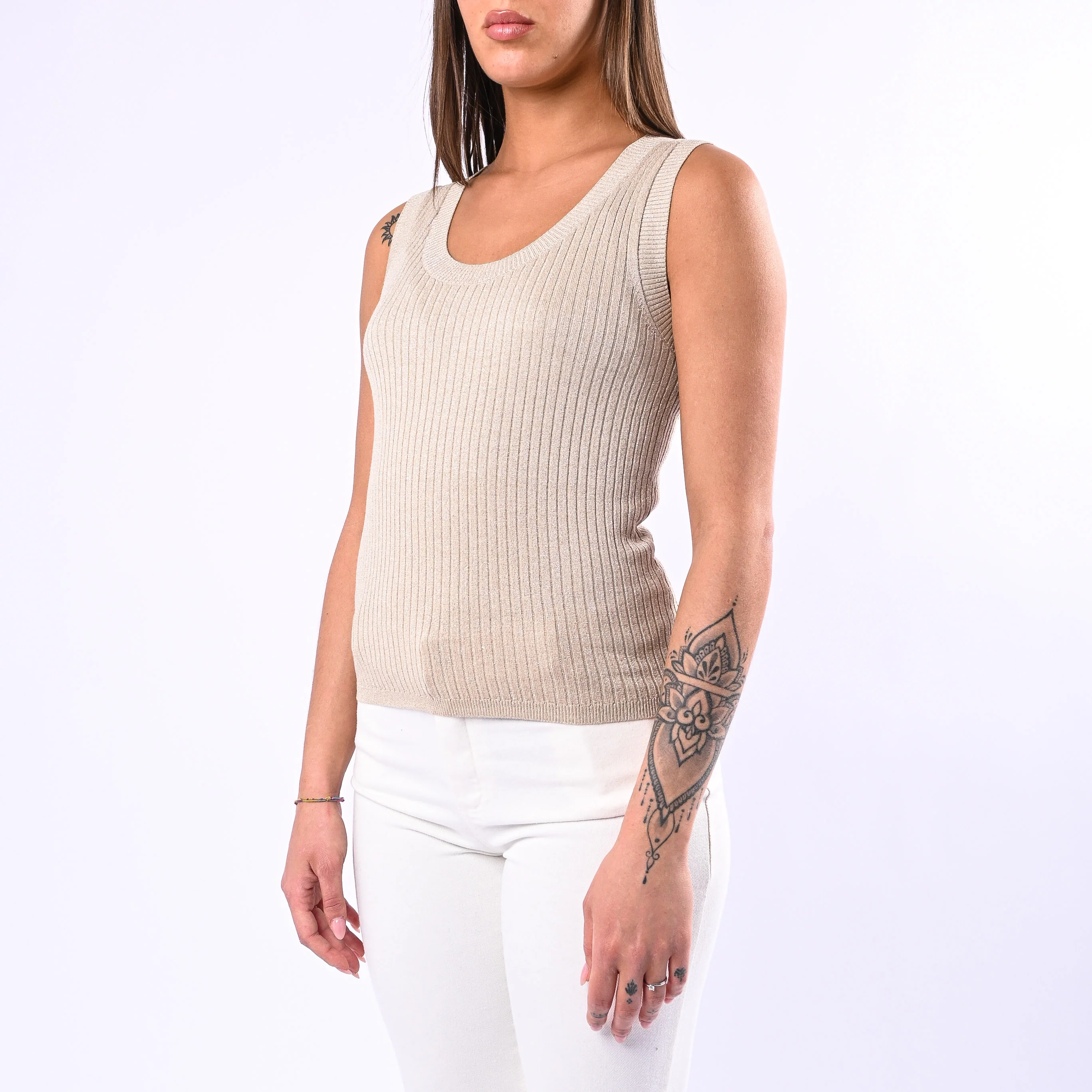 MOTEL - CANOTTA IN MAGLIA A COSTE ART.N2907L - LUREX BEIGE - Image 3