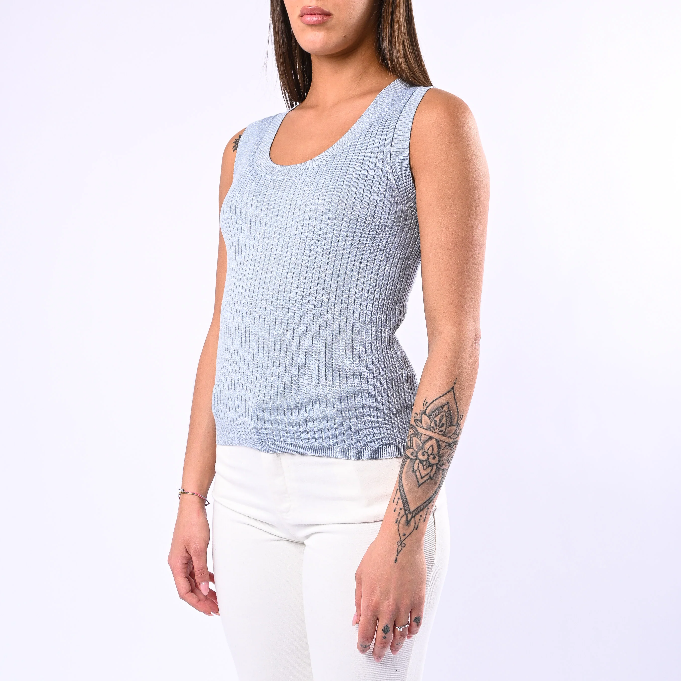 MOTEL - CANOTTA IN MAGLIA A COSTE ART.N2907L - LUREX CELESTE - Image 3