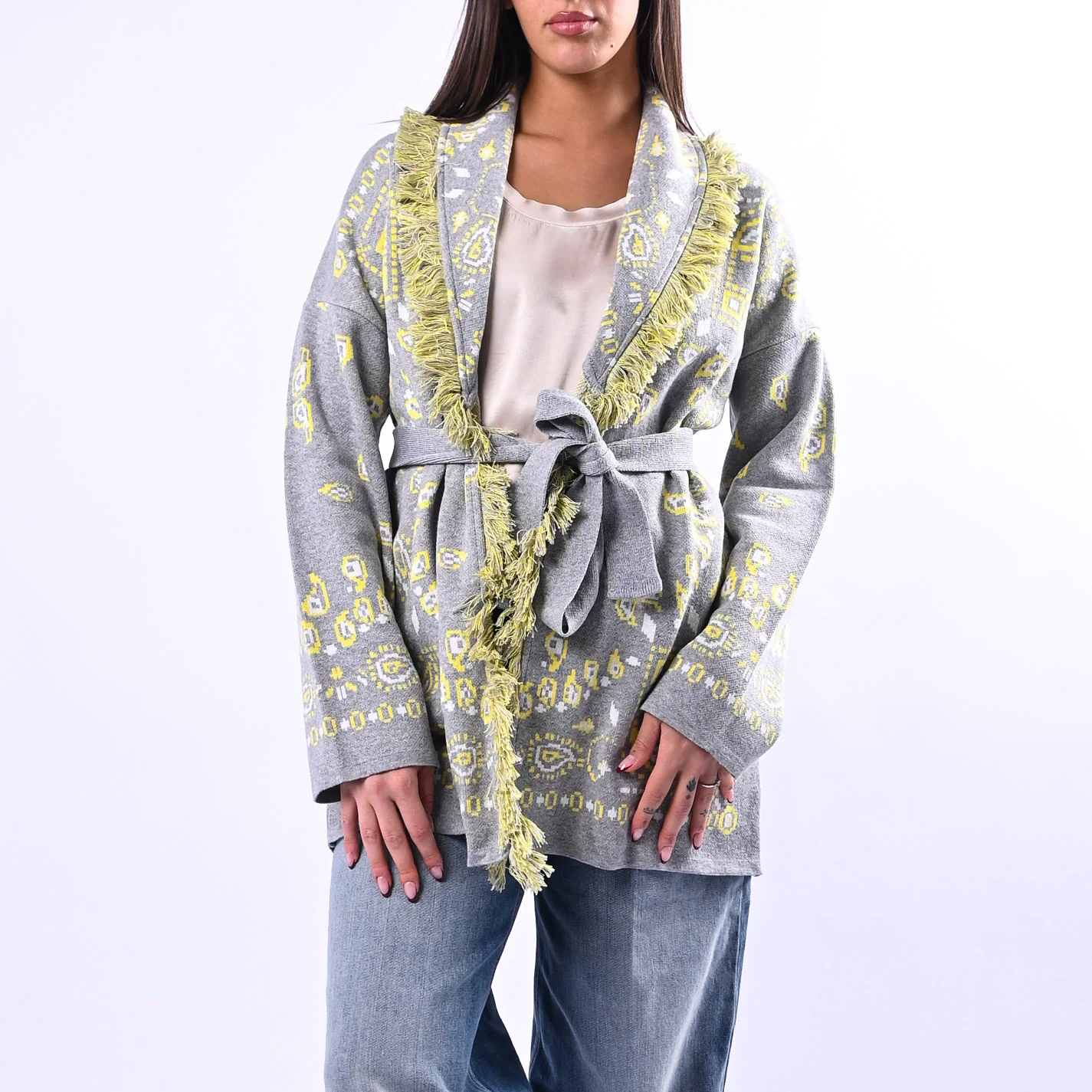 MOTEL - CARDIGAN ETNICO FANTASIA BANDANA ART.26P260 - GRIGIO