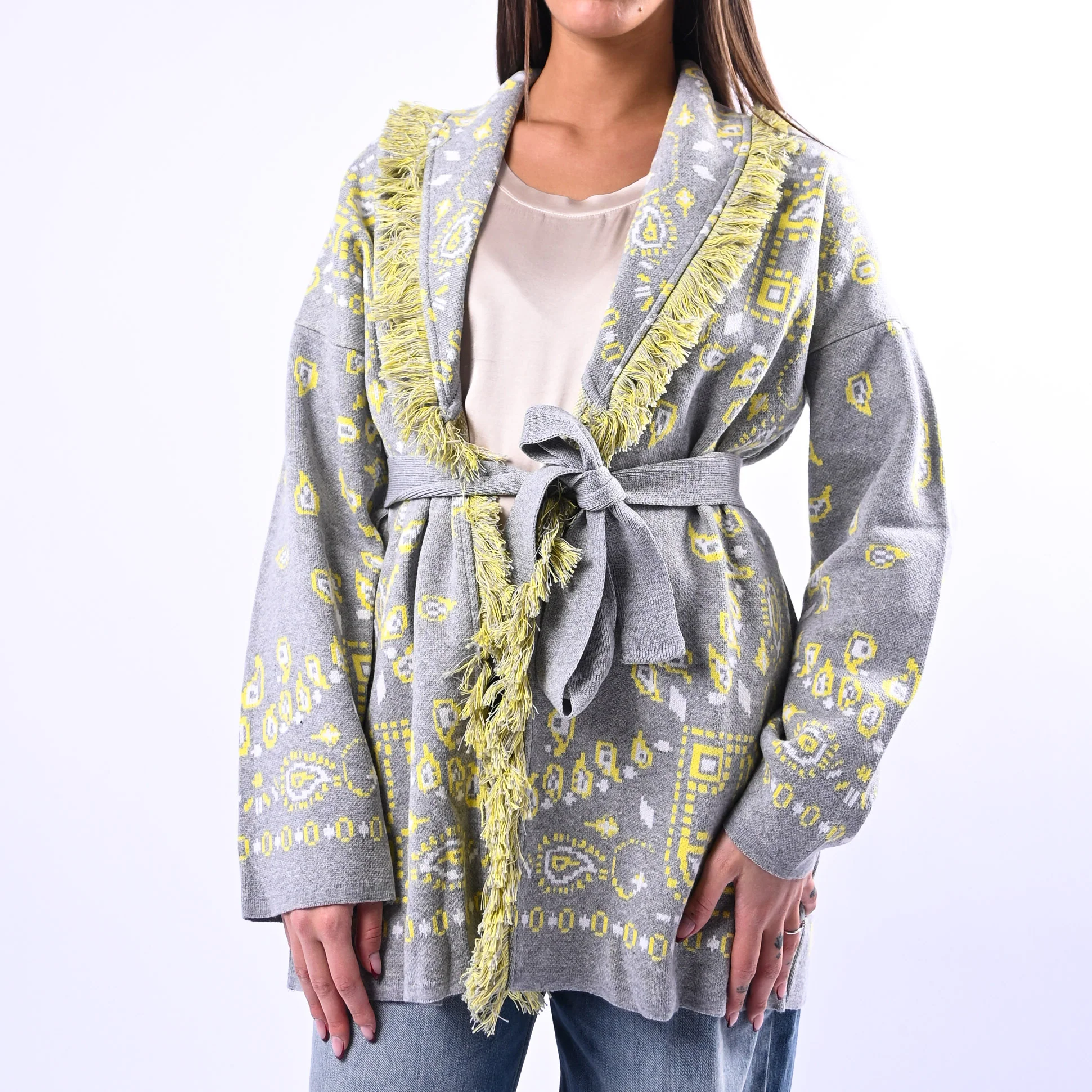 MOTEL - CARDIGAN ETNICO FANTASIA BANDANA ART.26P260 - GRIGIO - Image 5