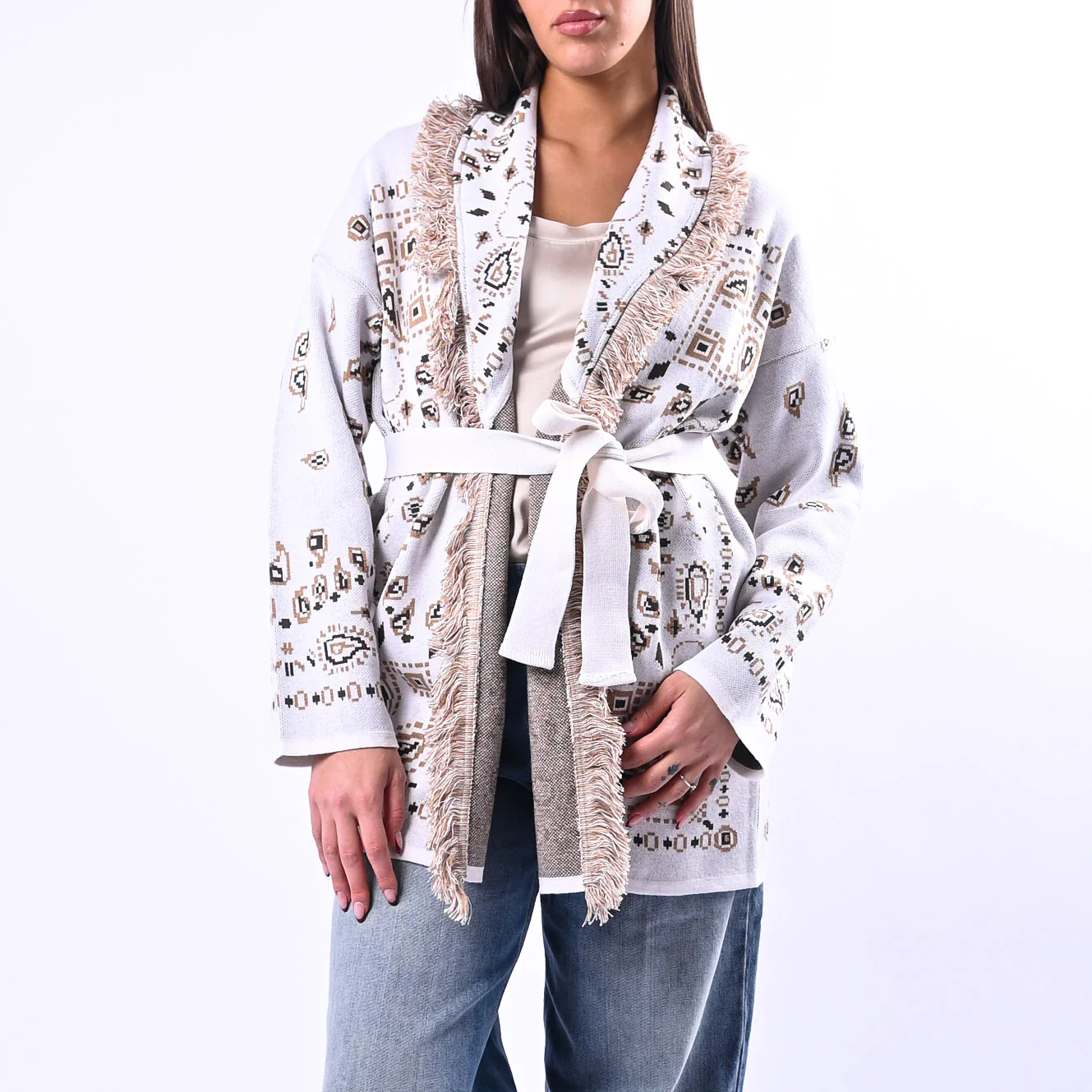 MOTEL - CARDIGAN ETNICO FANTASIA BANDANA ART.26P260 - PANNA