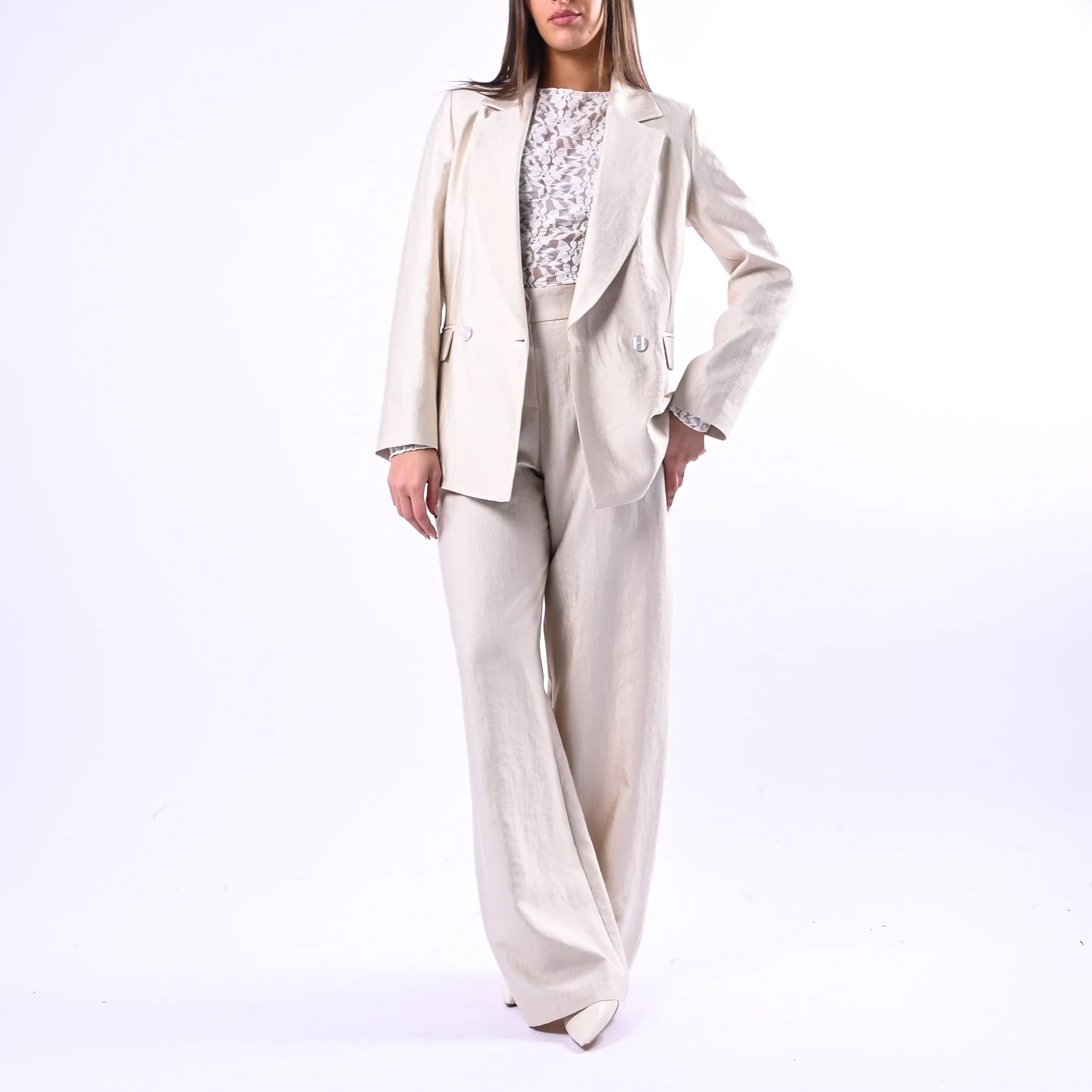 MOTEL - GIACCA DOPPIOPETTO IN SHANTUNG ART.26B3808 - PANNA
