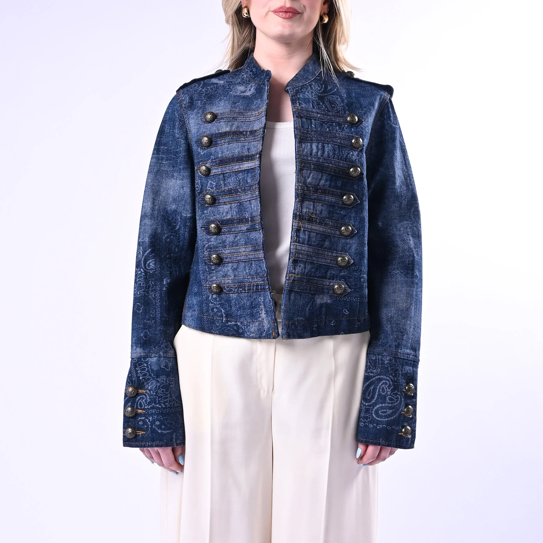 MOTEL - GIACCA NAPOLEONE STAMPA BANDANA ART.38920G/J - JEANS - Image 2