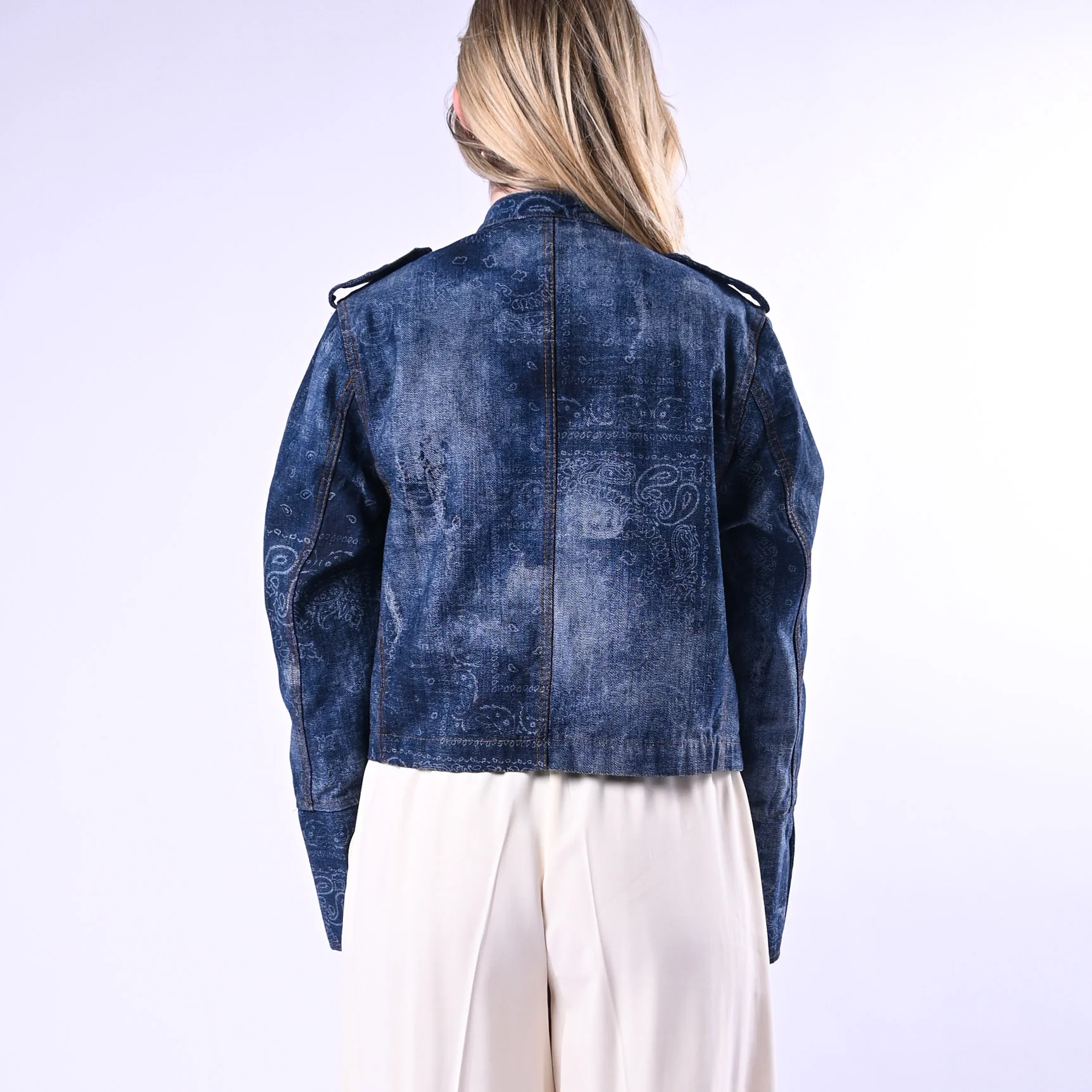 MOTEL - GIACCA NAPOLEONE STAMPA BANDANA ART.38920G/J - JEANS - Image 4