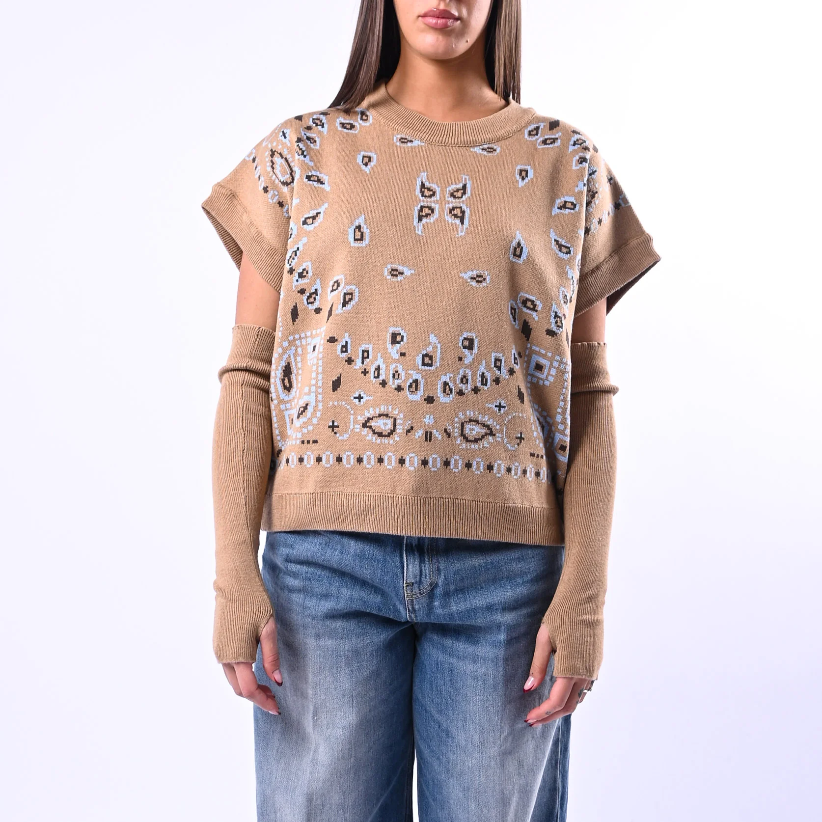 MOTEL - GILET CON MANICOTTI FANTASIA BANDANA ART.26P261 - CAMMELLO - Image 2