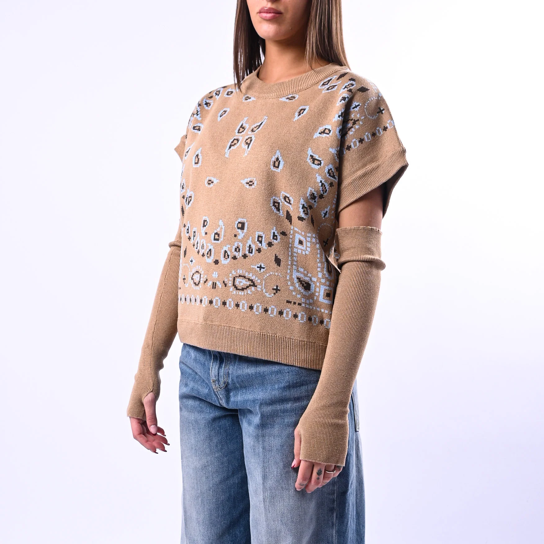 MOTEL - GILET CON MANICOTTI FANTASIA BANDANA ART.26P261 - CAMMELLO - Image 3