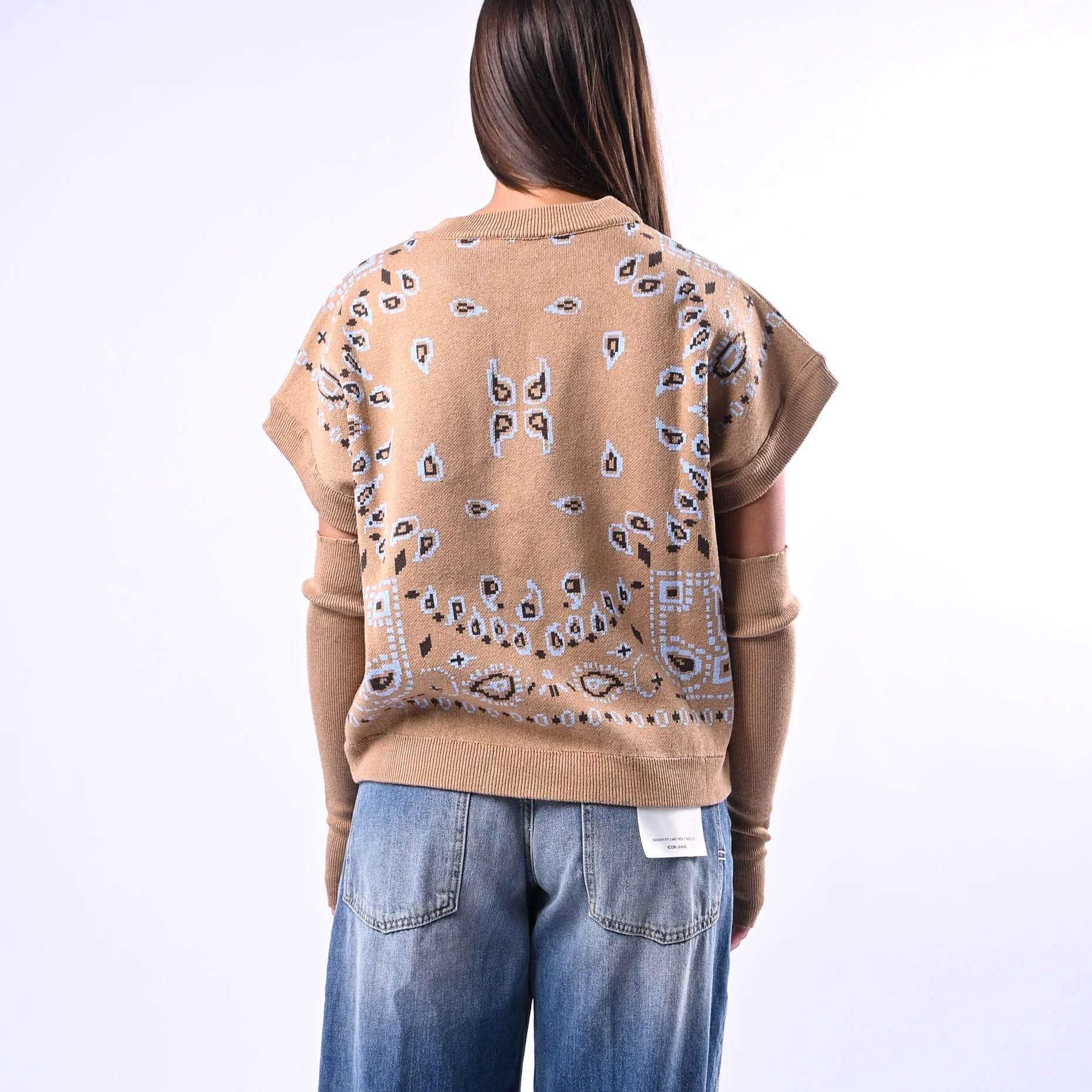 MOTEL - GILET CON MANICOTTI FANTASIA BANDANA ART.26P261 - CAMMELLO - Image 4