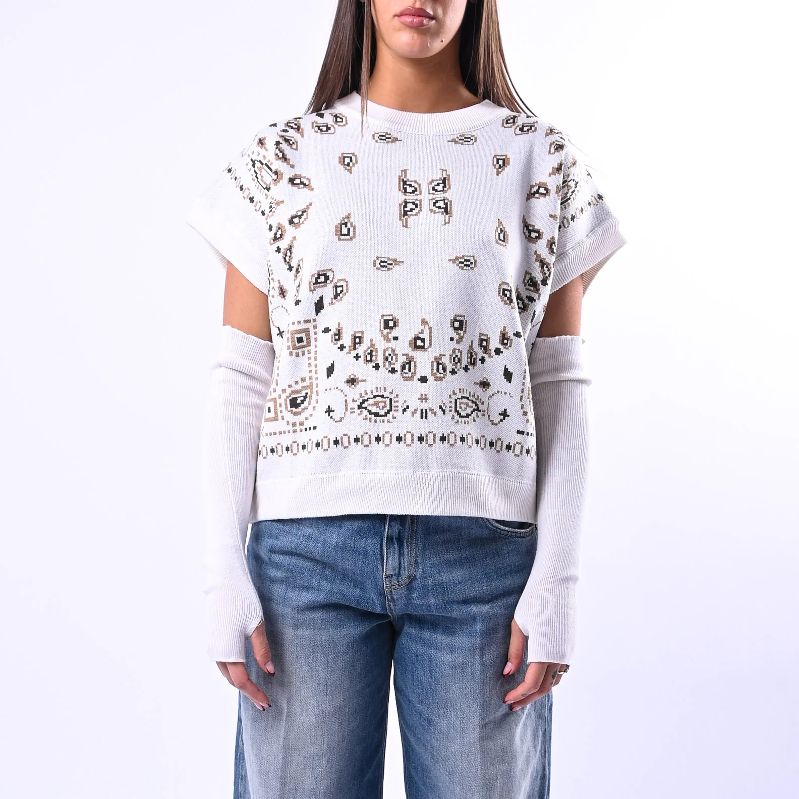 MOTEL - GILET CON MANICOTTI FANTASIA BANDANA ART.26P261 - PANNA - Image 2