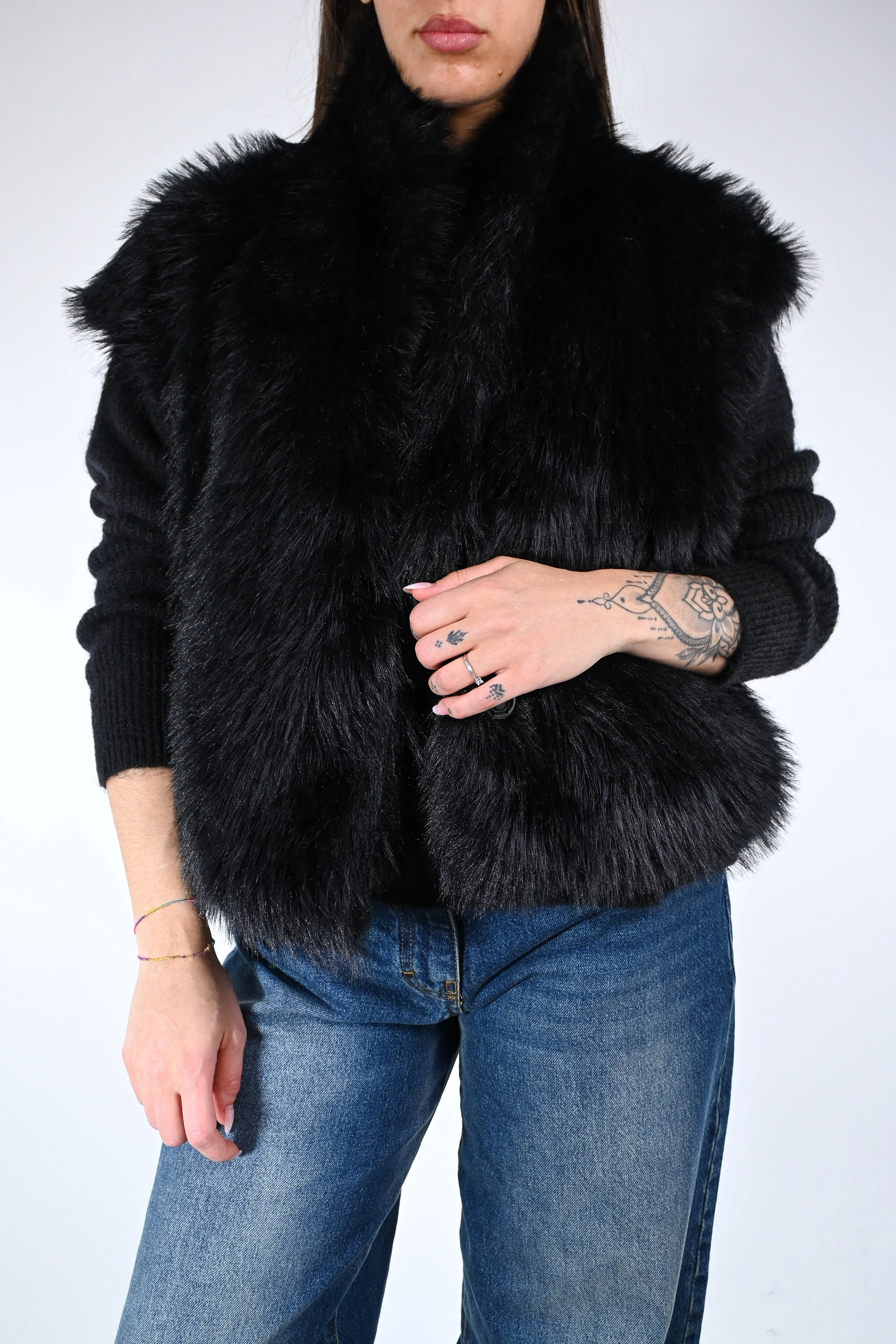 MOTEL - GILET ECOPELLICCIA A SCATOLA V ART.W25J101 - NERO