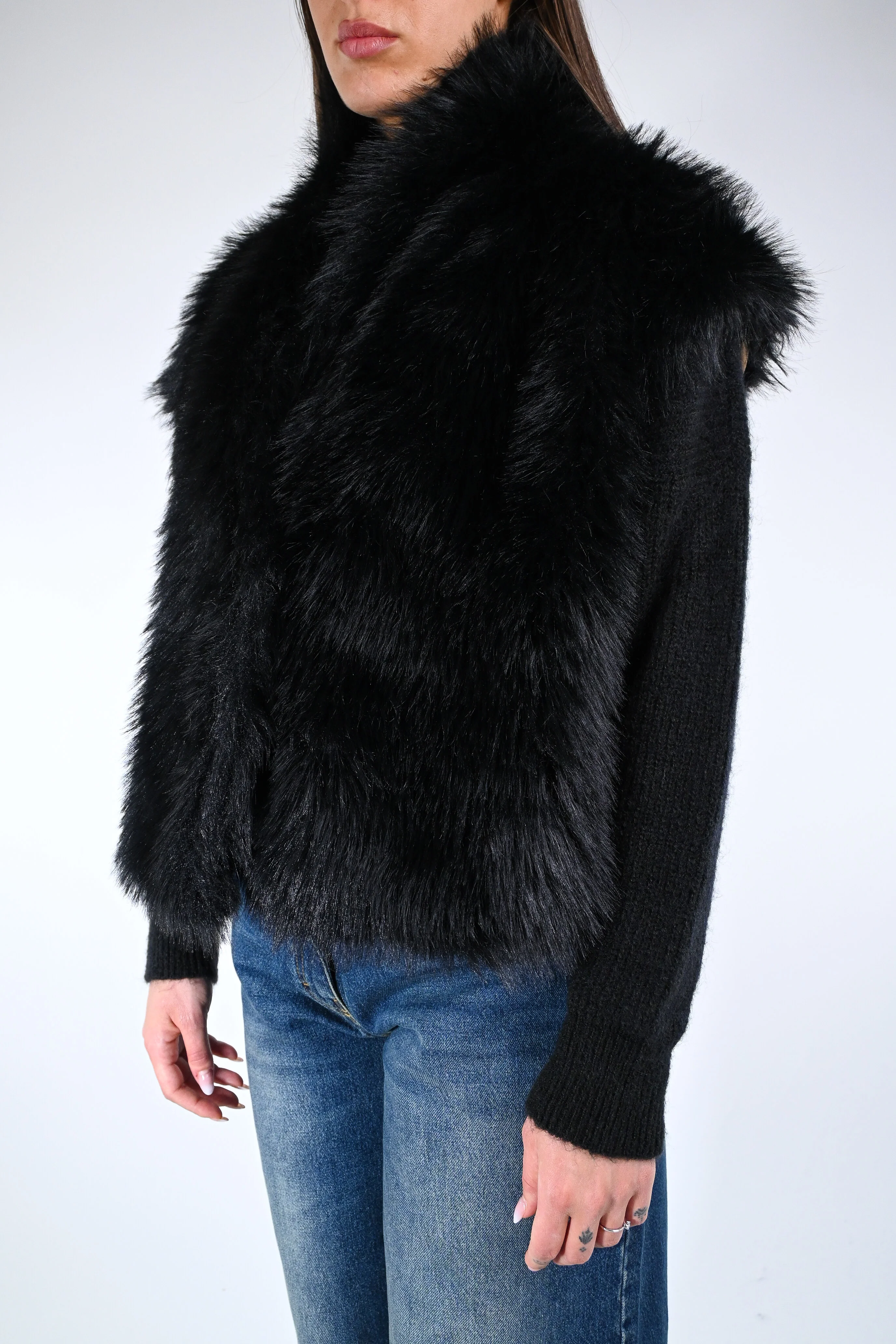 MOTEL - GILET ECOPELLICCIA A SCATOLA V ART.W25J101 - NERO - Image 3