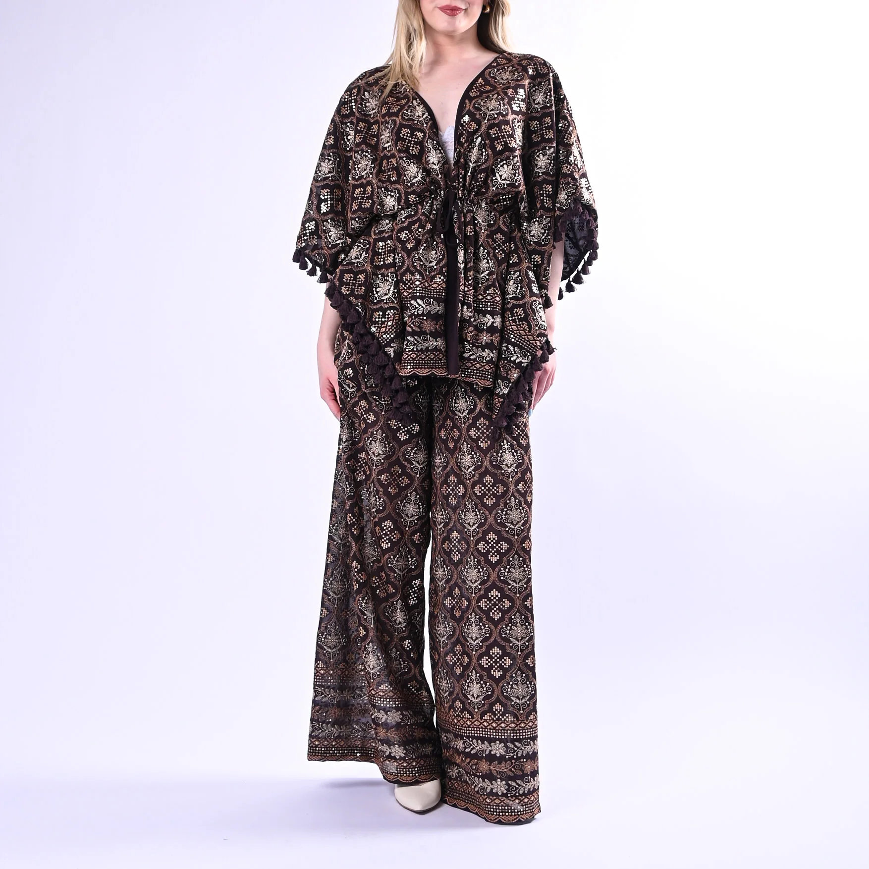 MOTEL - KIMONO CON RICAMO ETNICO E NAPPINE ART.S36MC36/M - MORO