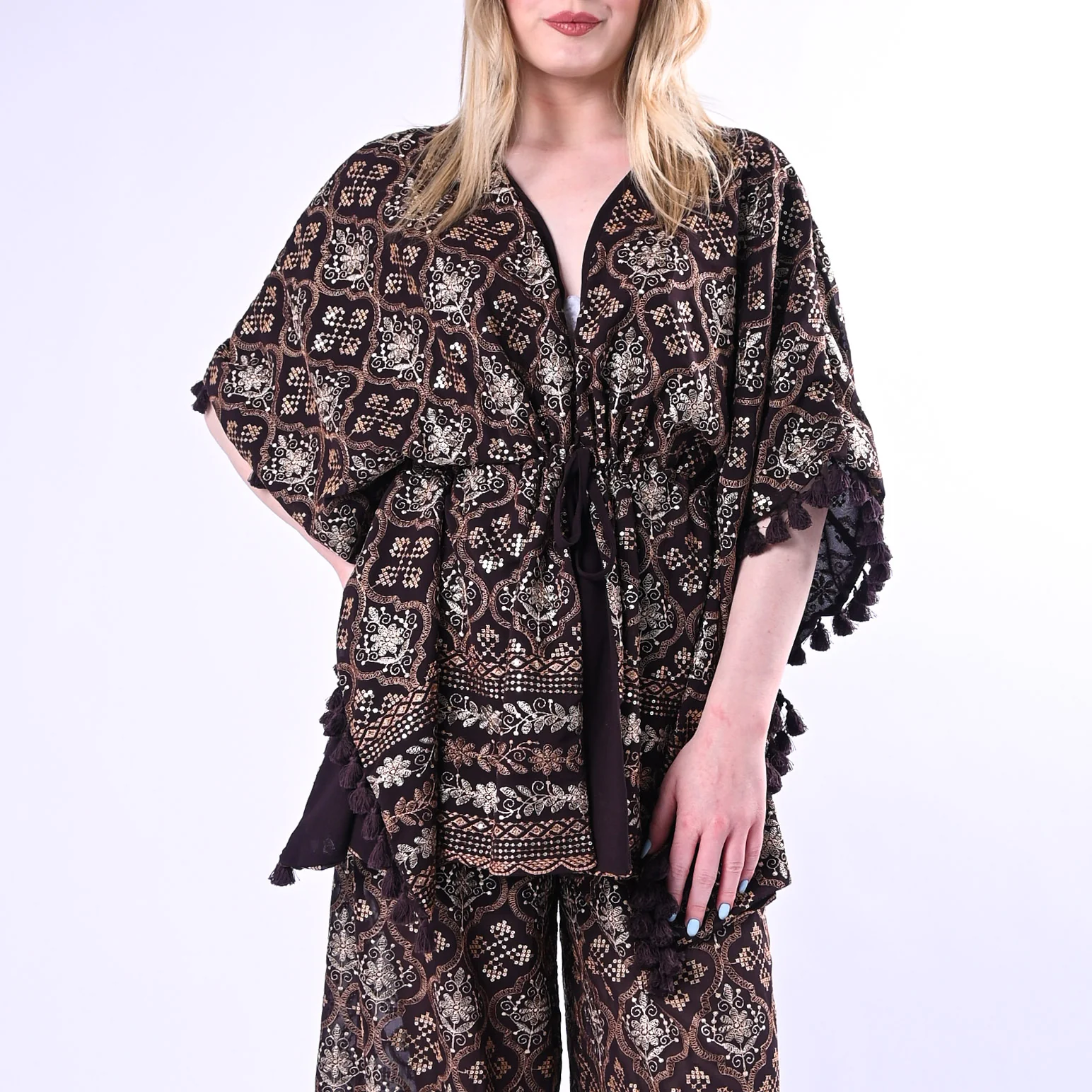 MOTEL - KIMONO CON RICAMO ETNICO E NAPPINE ART.S36MC36/M - MORO - Image 2