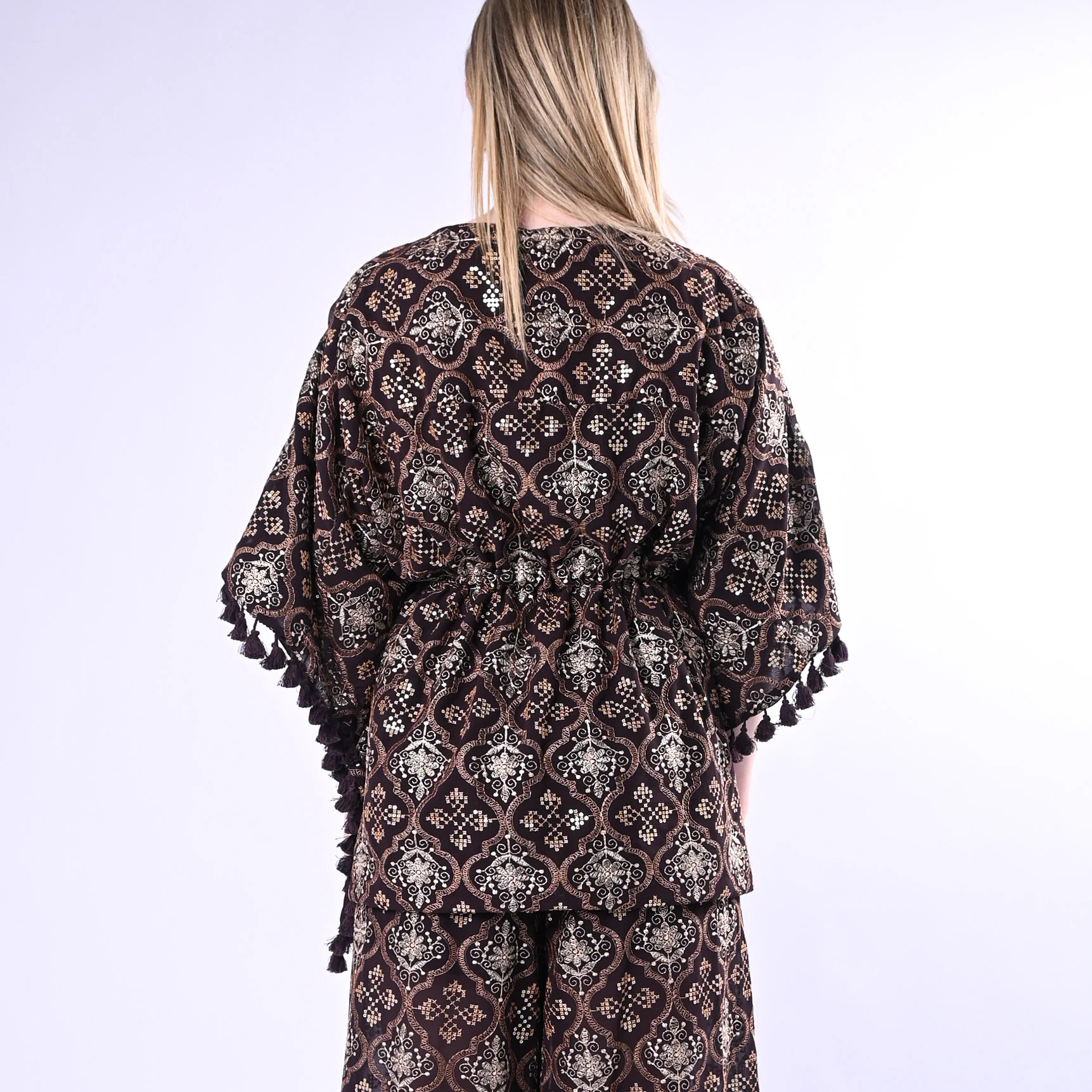 MOTEL - KIMONO CON RICAMO ETNICO E NAPPINE ART.S36MC36/M - MORO - Image 5