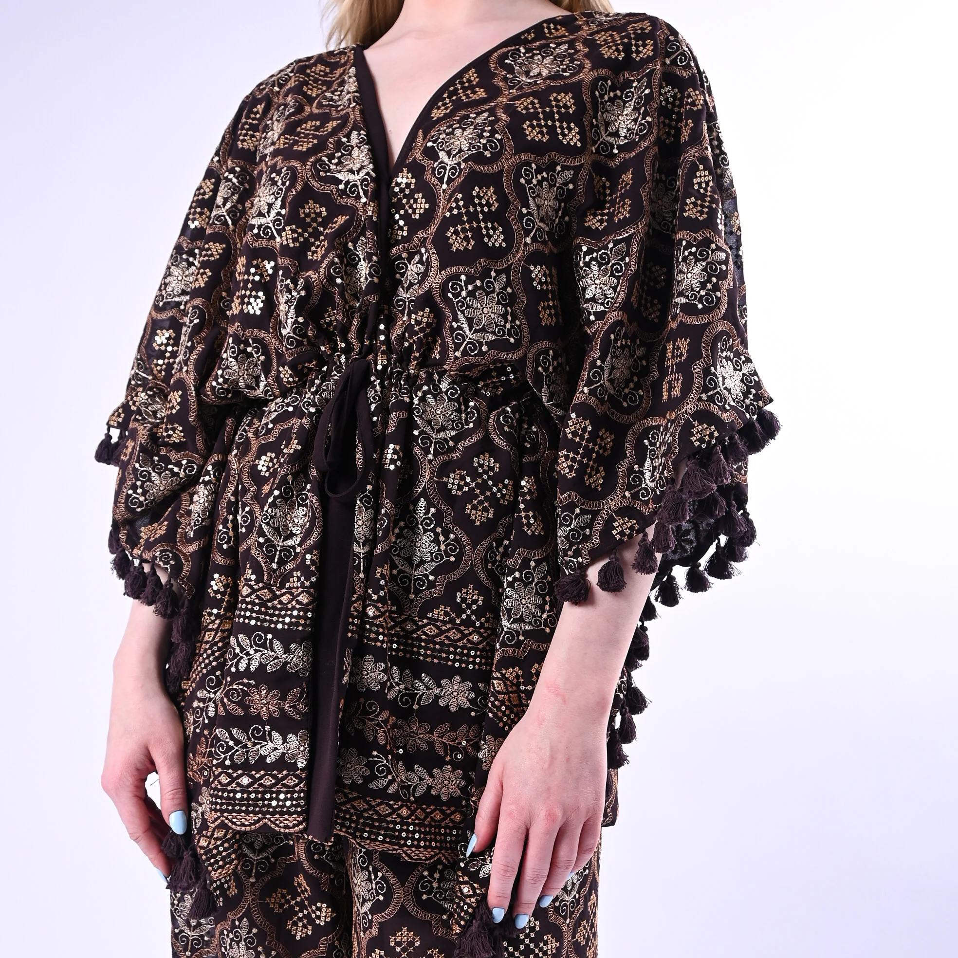 MOTEL - KIMONO CON RICAMO ETNICO E NAPPINE ART.S36MC36/M - MORO - Image 6