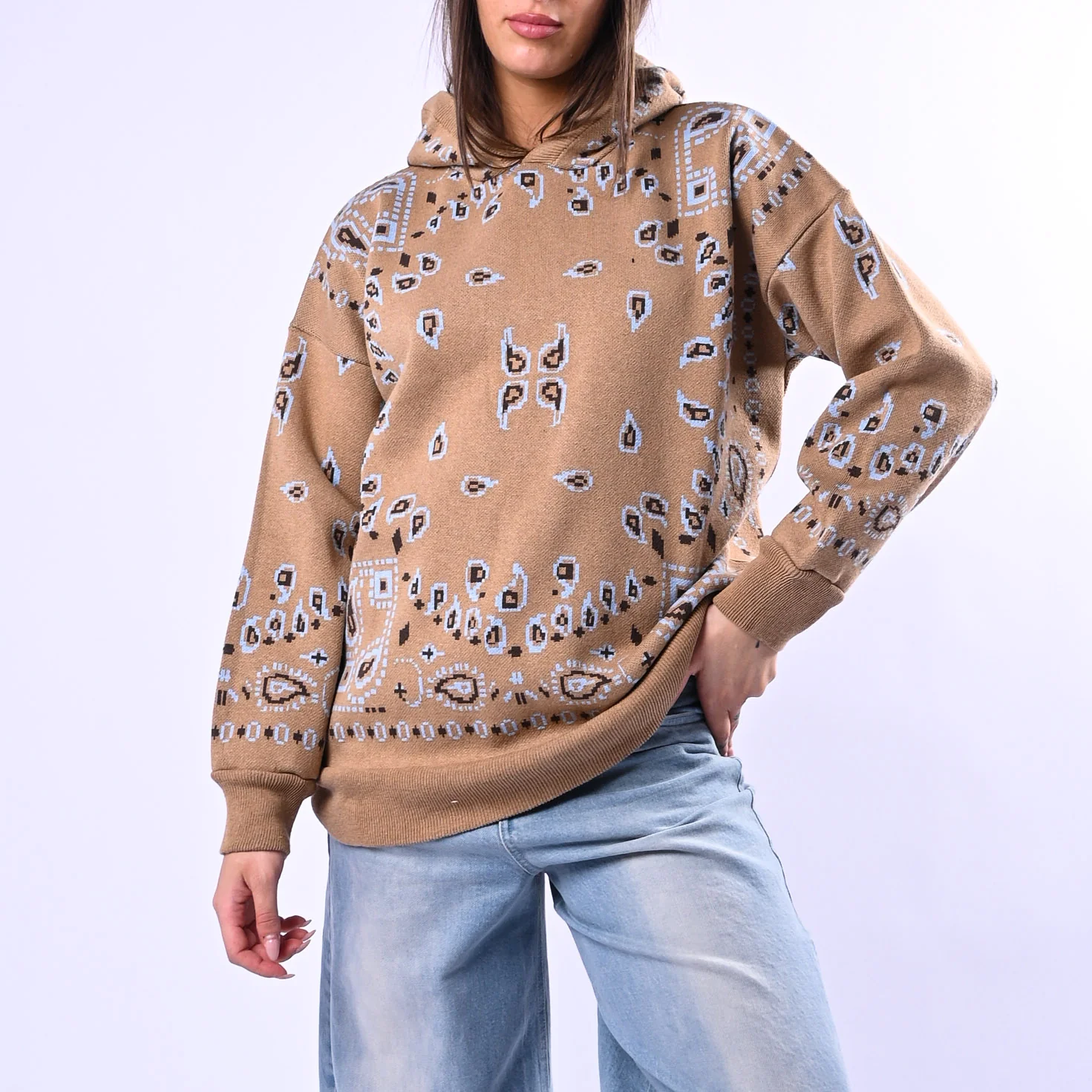 MOTEL - MAGLIA CAPPUCCIO FANTASIA BANDANA ART.26P259 - CAMMELLO