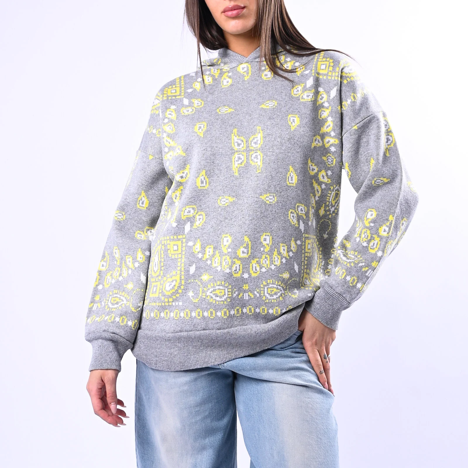 MOTEL - MAGLIA CAPPUCCIO FANTASIA BANDANA ART.26P259 - GRIGIO